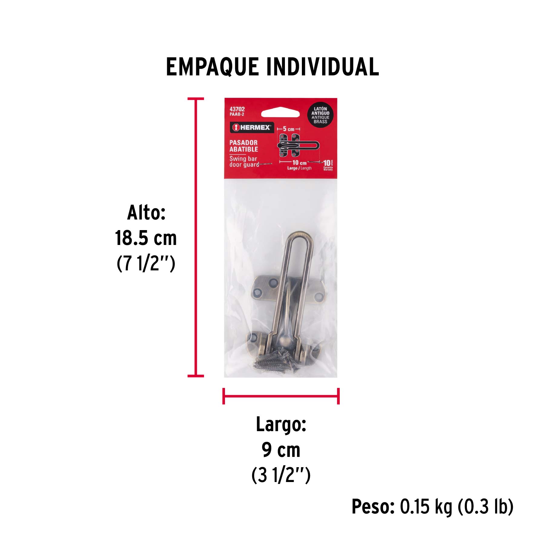 Pasador abatible para puerta, acabado latón antiguo, HERMEX - Empaque