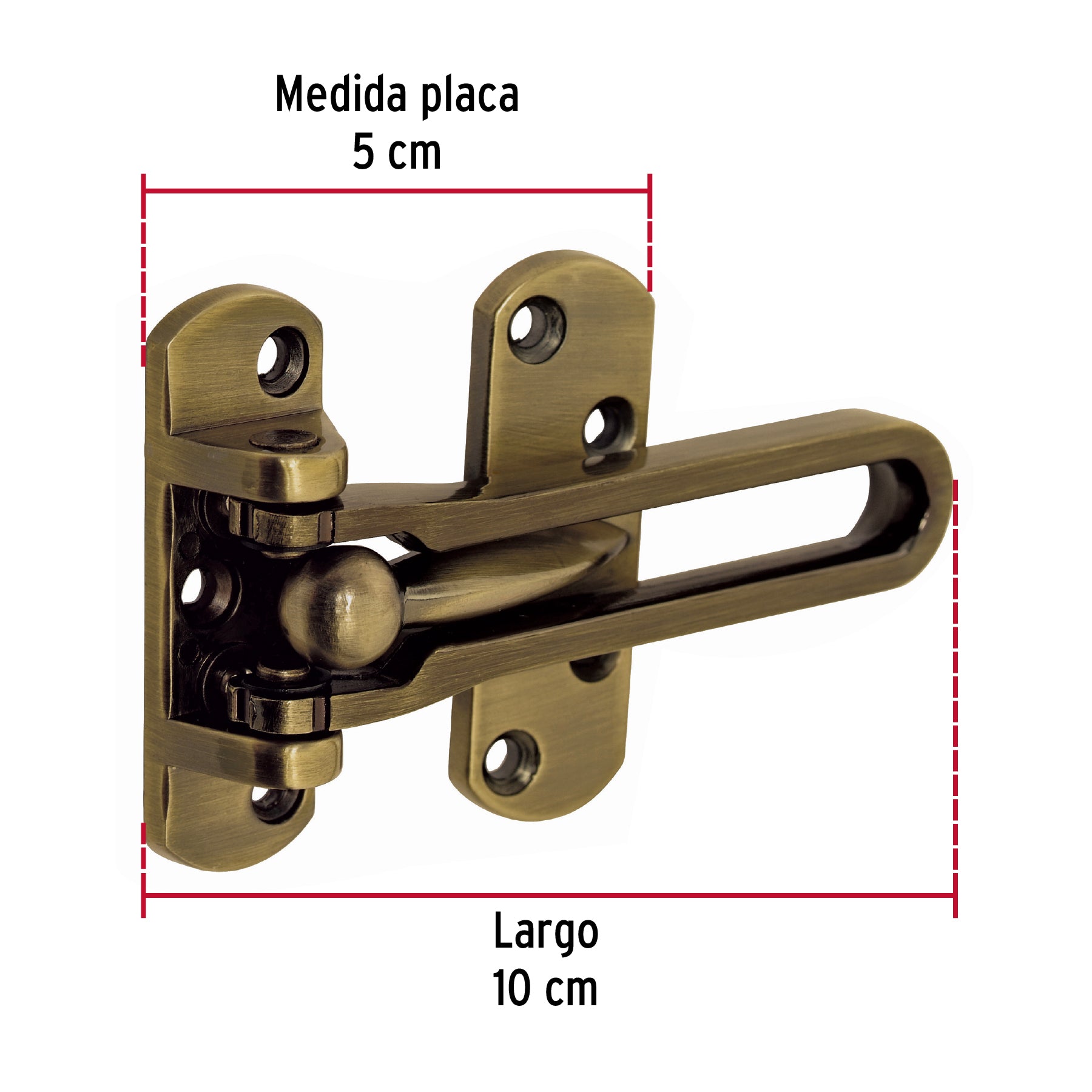 Pasador abatible para puerta, acabado latón antiguo, HERMEX