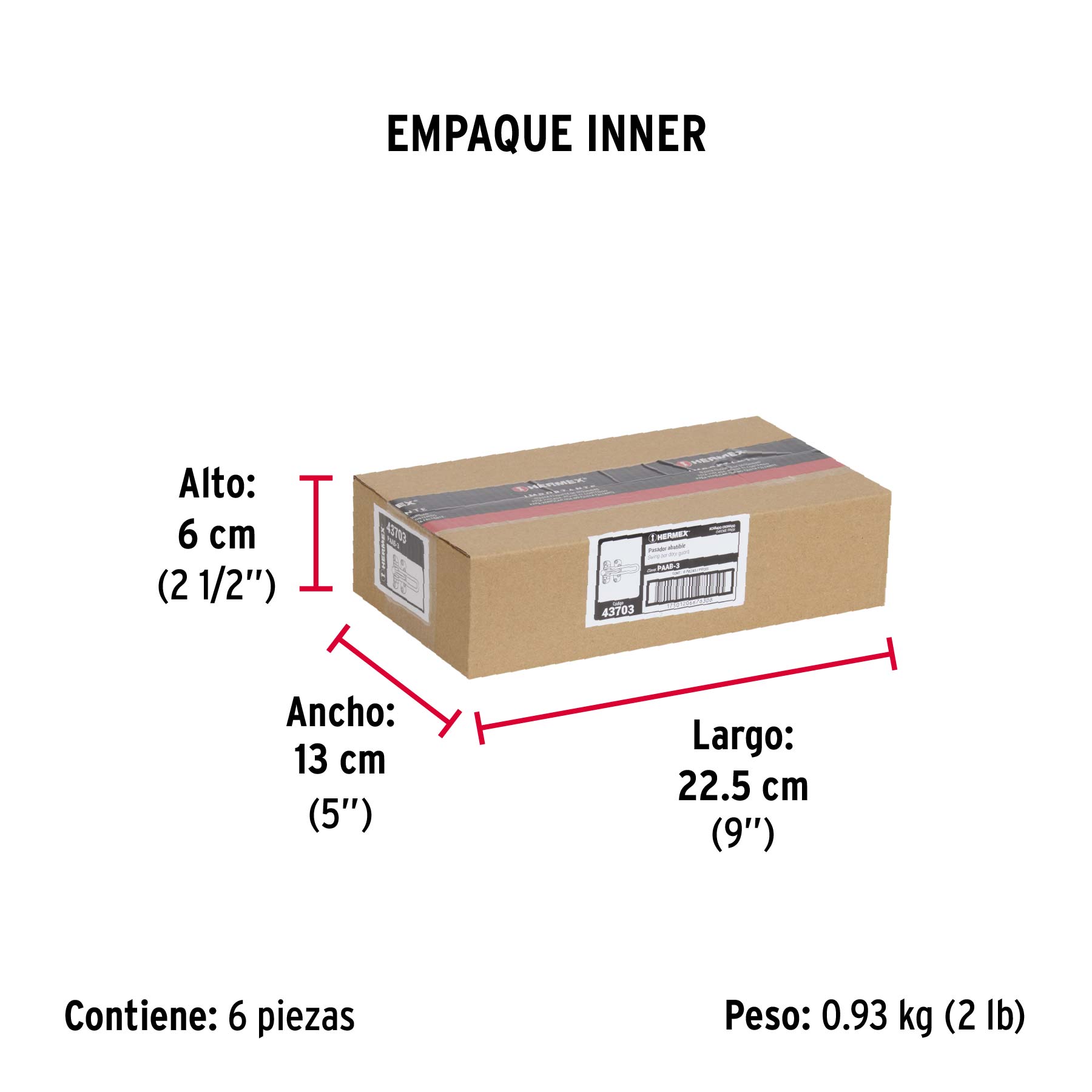 Pasador abatible para puerta, acabado cromo mate, HERMEX - Empaque