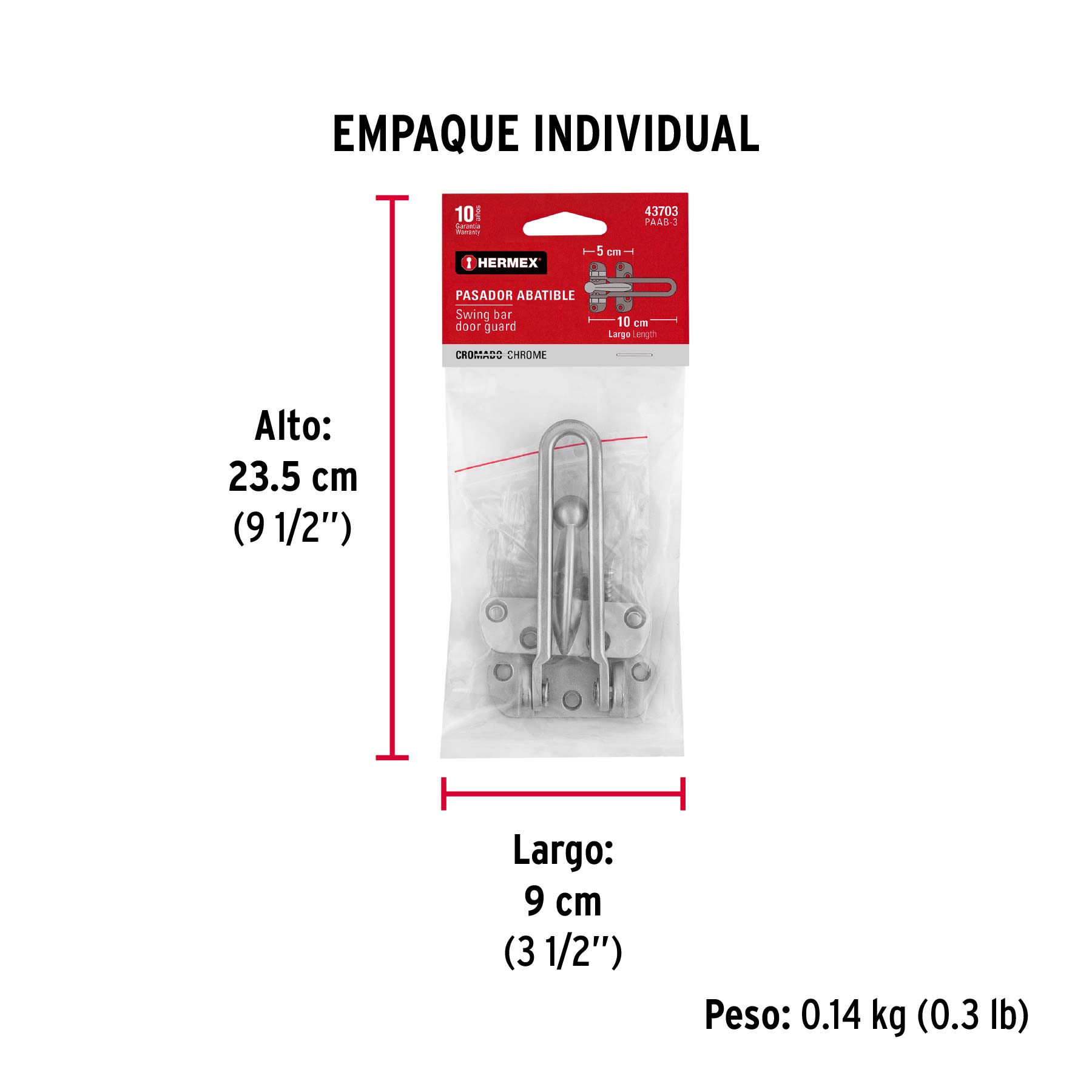 Pasador abatible para puerta, acabado cromo mate, HERMEX - Empaque