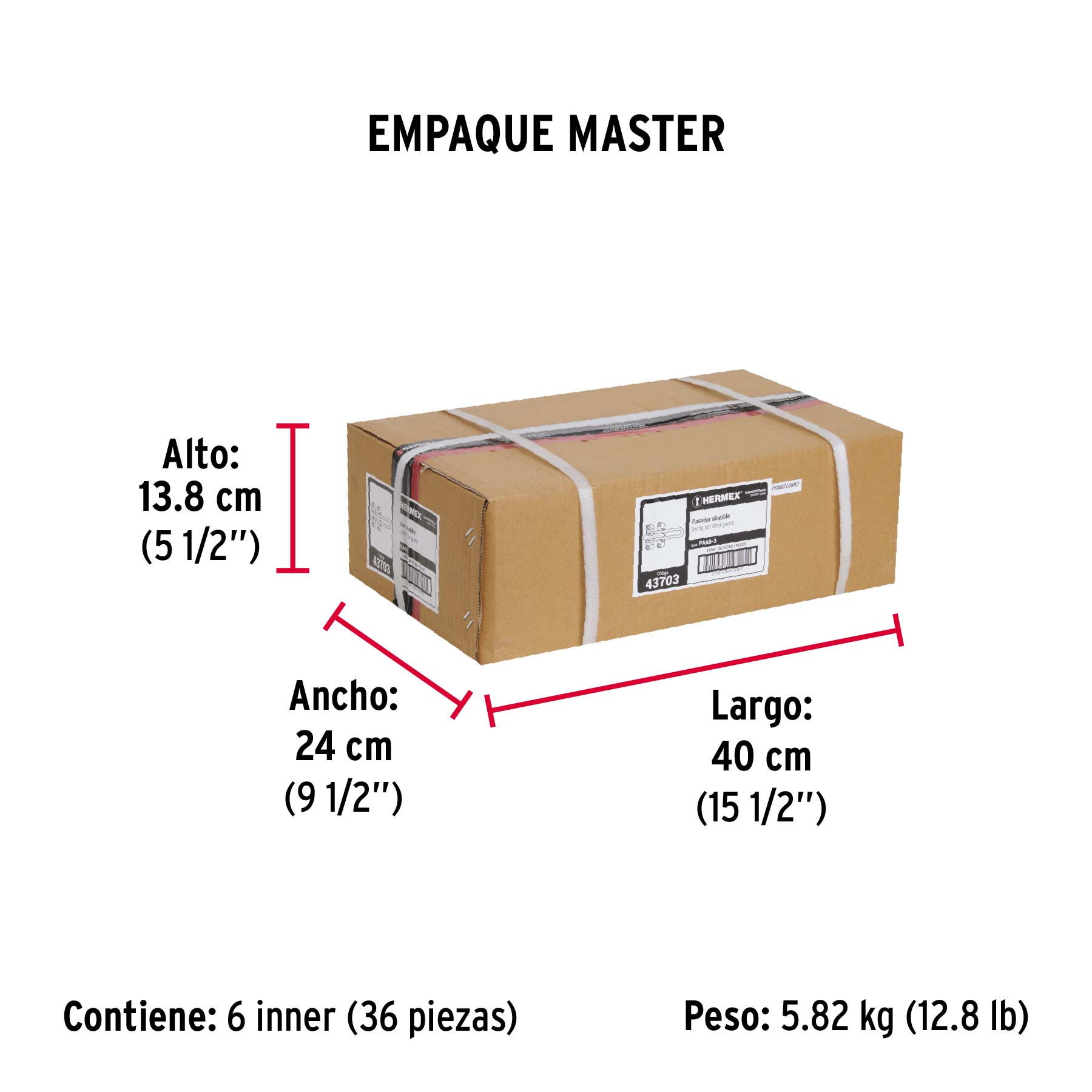 Pasador abatible para puerta, acabado cromo mate, HERMEX - Empaque