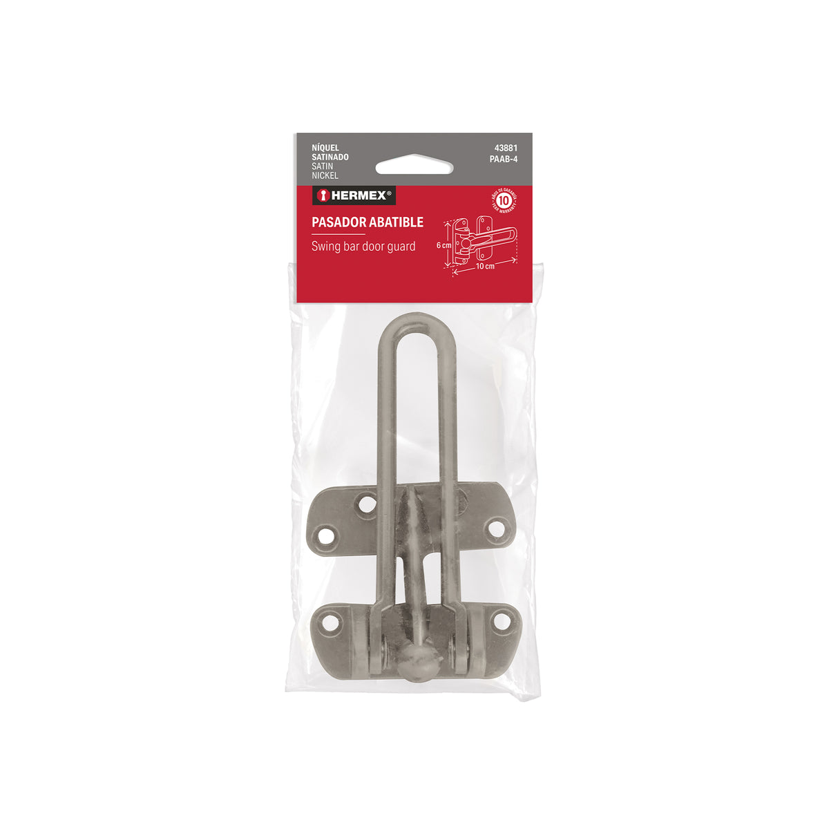Pasador abatible para puerta, acabado níquel satín, HERMEX