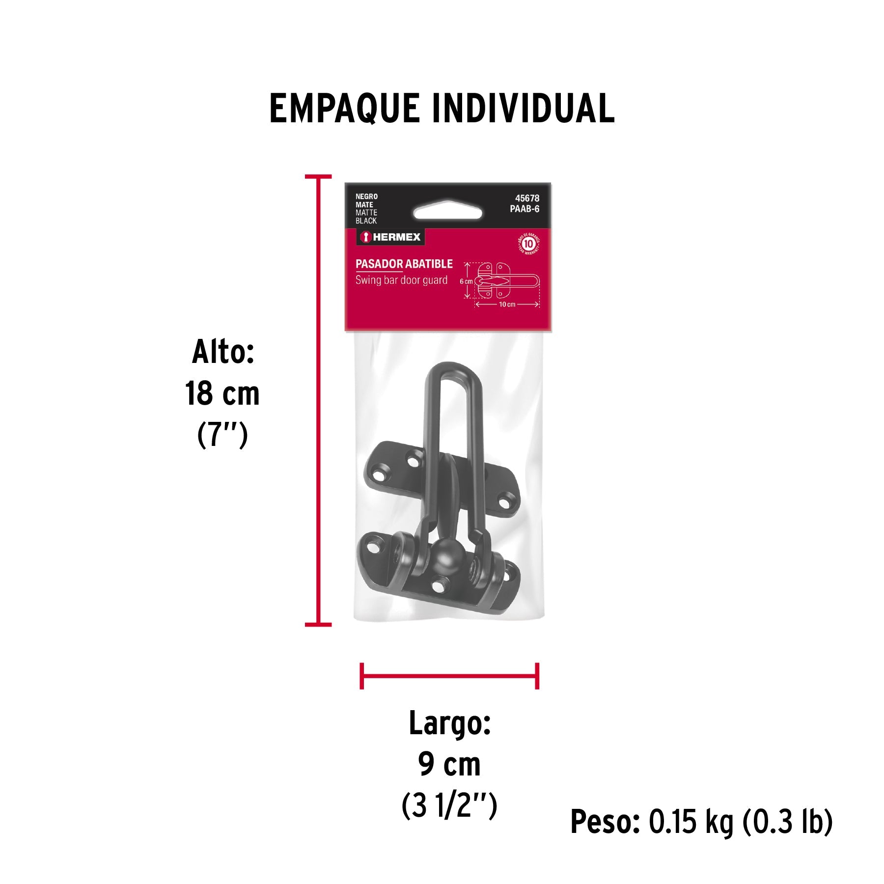 Pasador abatible para puerta, acabado negro, HERMEX - Empaque