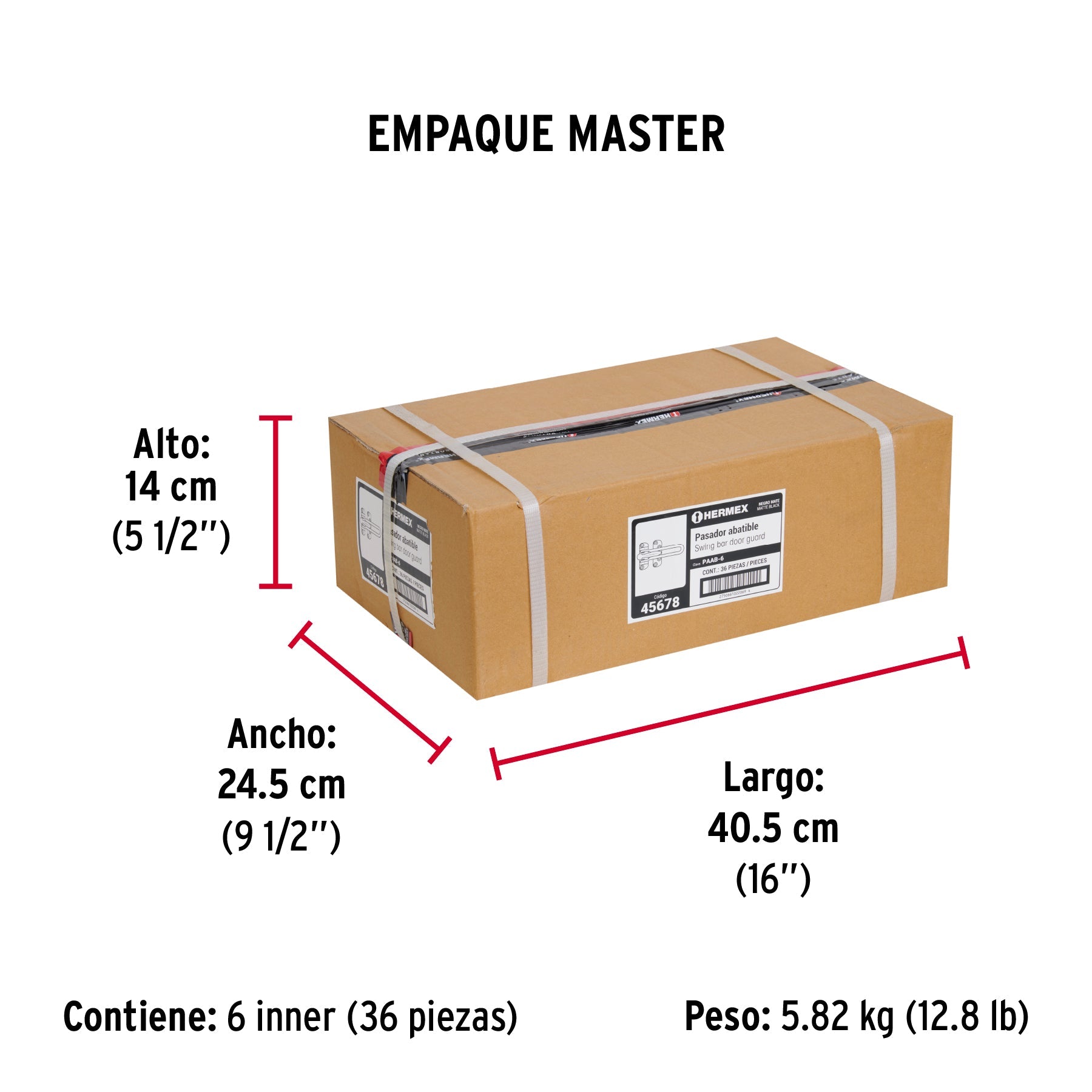 Pasador abatible para puerta, acabado negro, HERMEX - Empaque