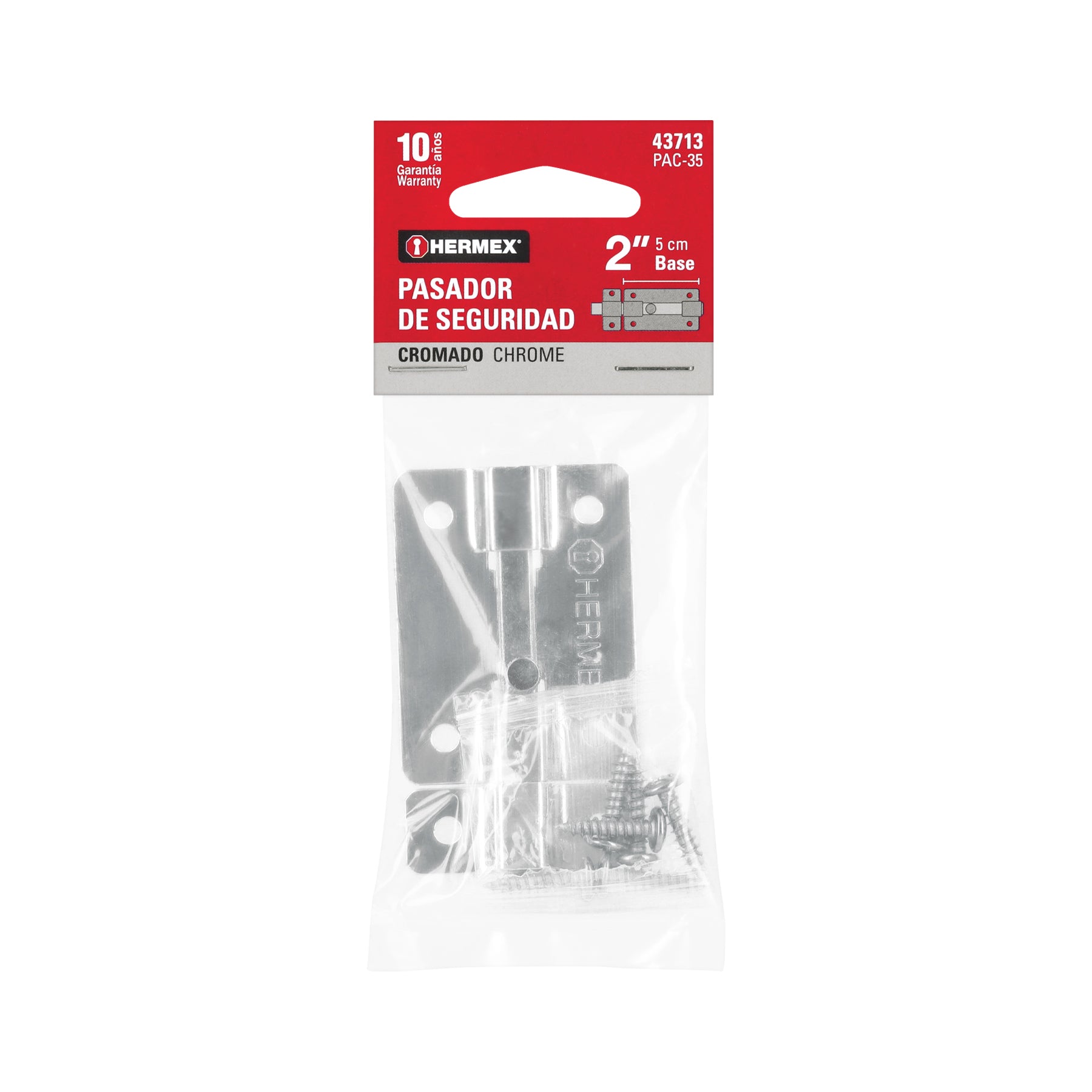 Pasador de barra plana 2" acabado cromo, HERMEX
