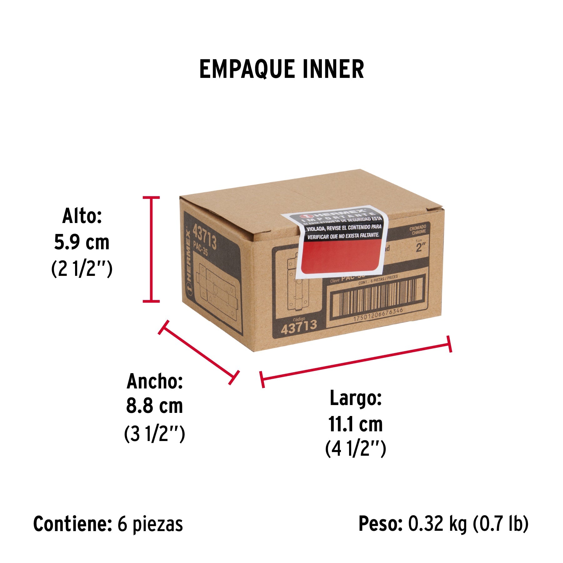 Pasador de barra plana 2" acabado cromo, HERMEX - Empaque