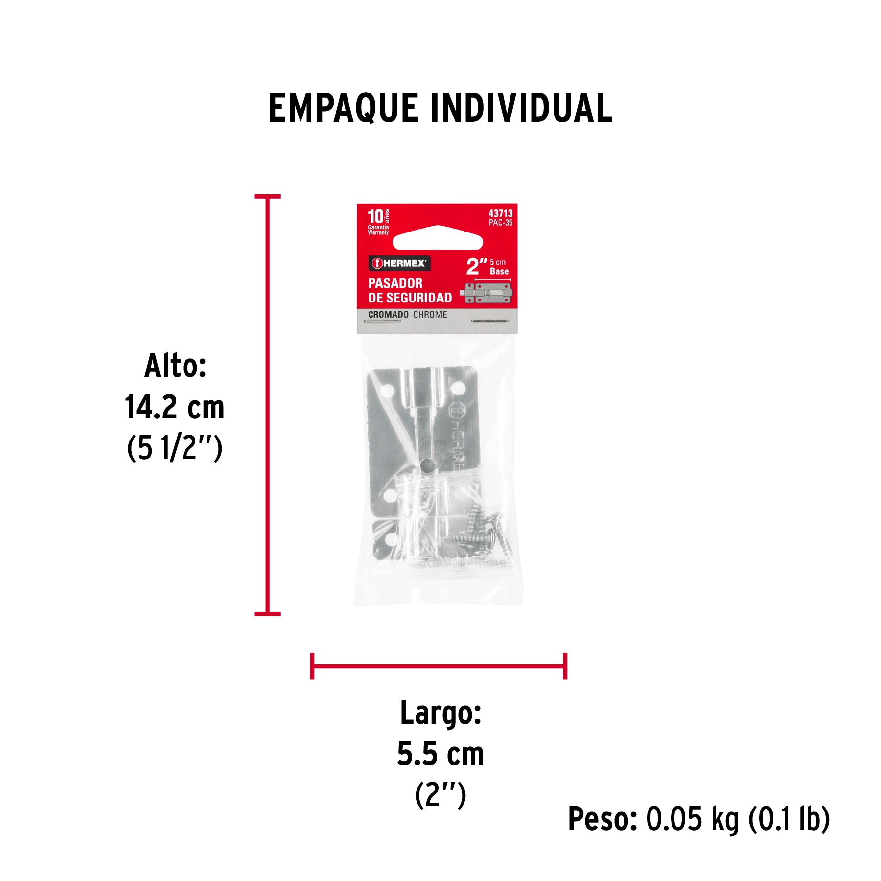 Pasador de barra plana 2" acabado cromo, HERMEX - Empaque