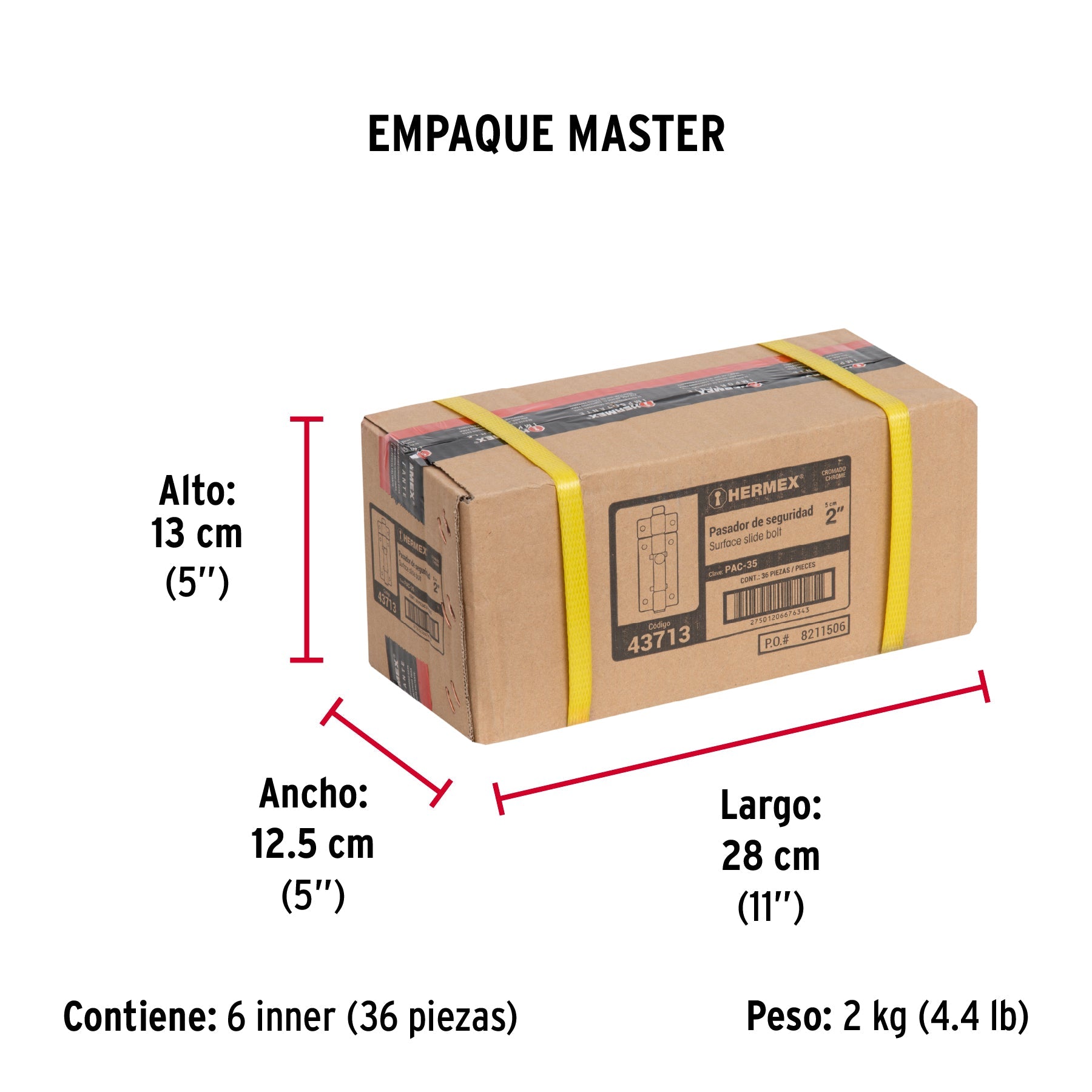 Pasador de barra plana 2" acabado cromo, HERMEX - Empaque