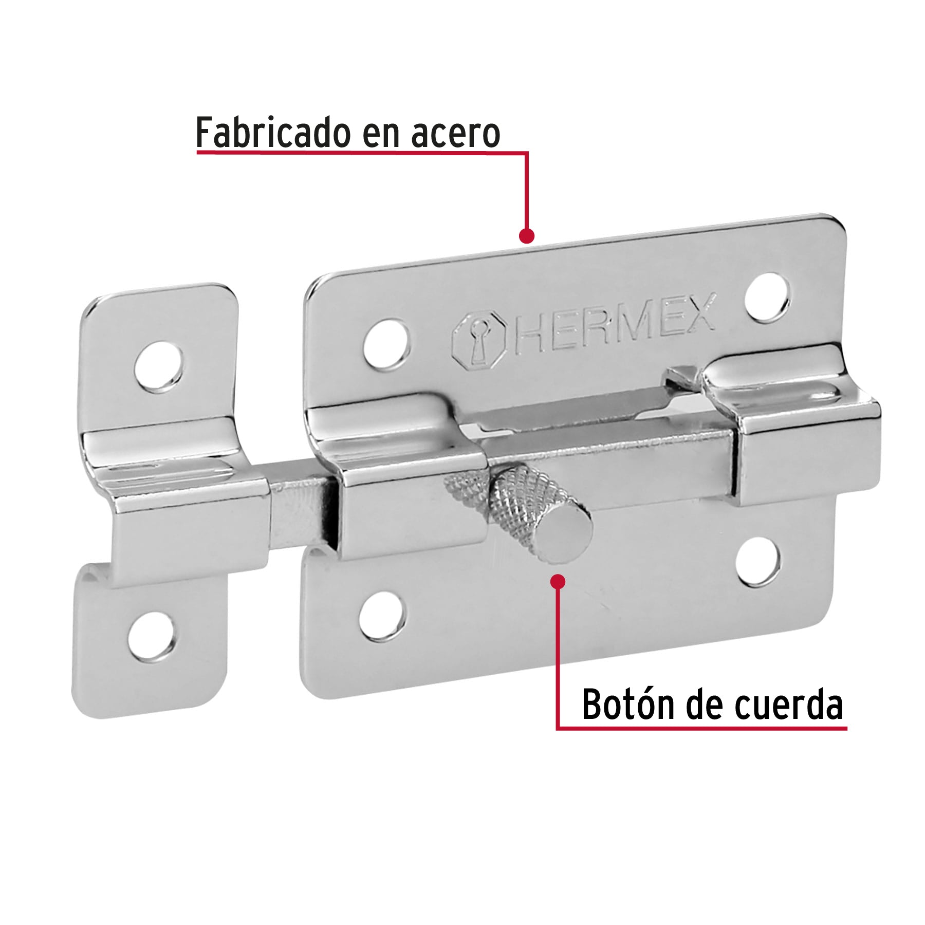 Pasador de barra plana 2" acabado cromo, HERMEX