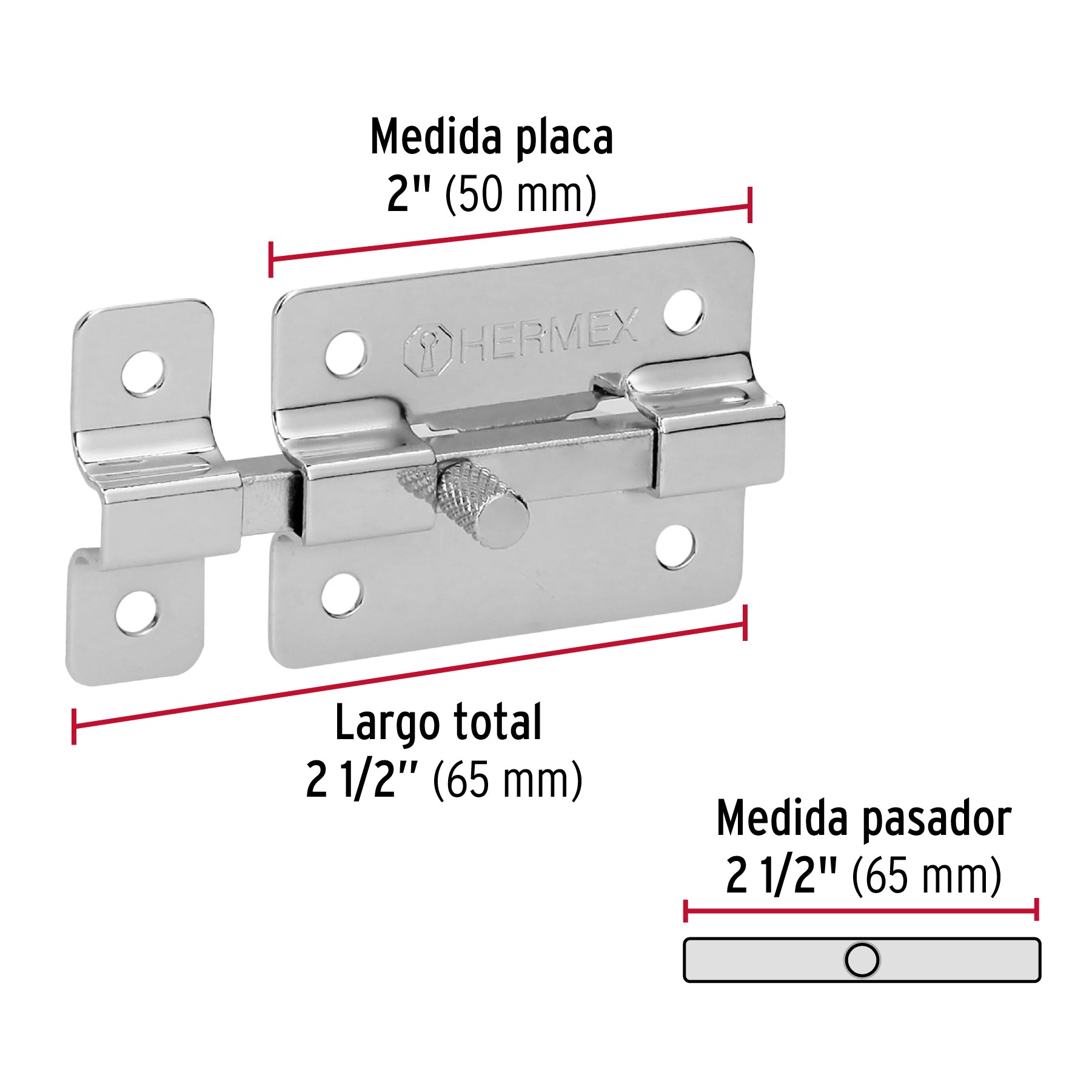 Pasador de barra plana 2" acabado cromo, HERMEX