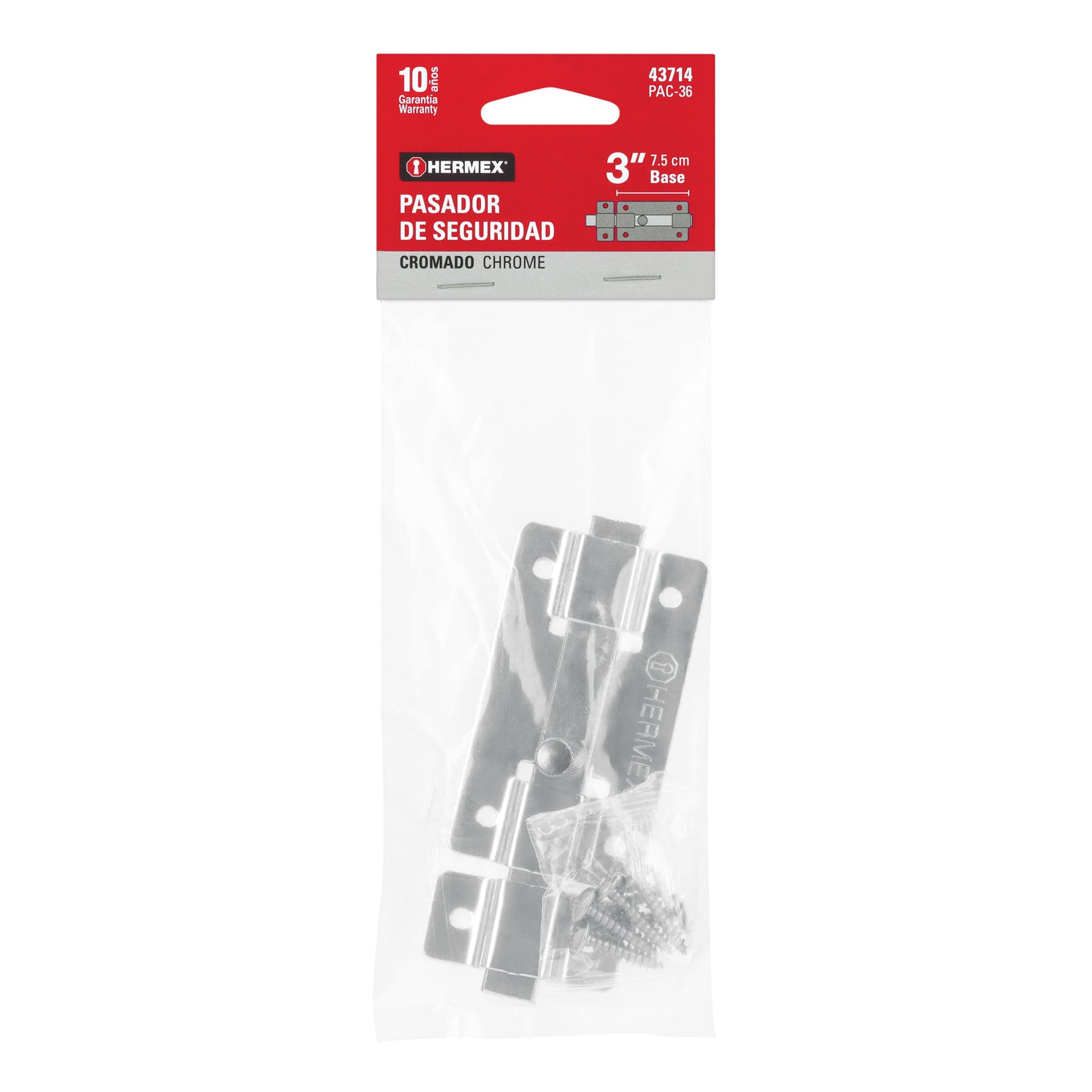 Pasador de barra plana 3" acabado cromo, HERMEX