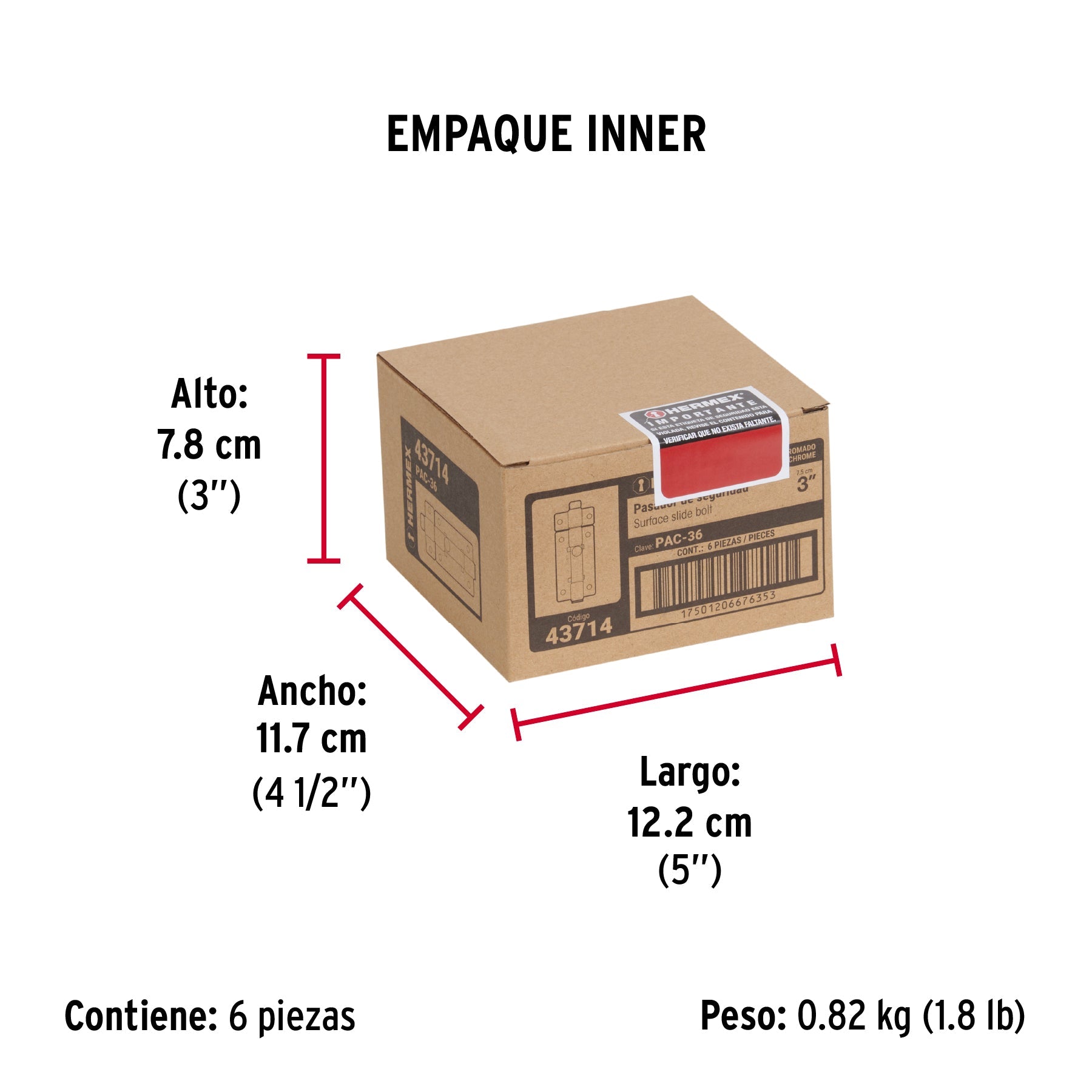 Pasador de barra plana 3" acabado cromo, HERMEX - Empaque