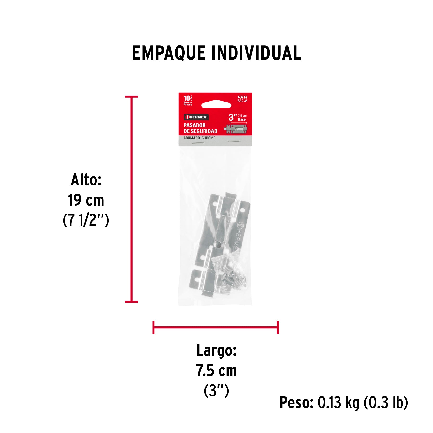 Pasador de barra plana 3" acabado cromo, HERMEX - Empaque