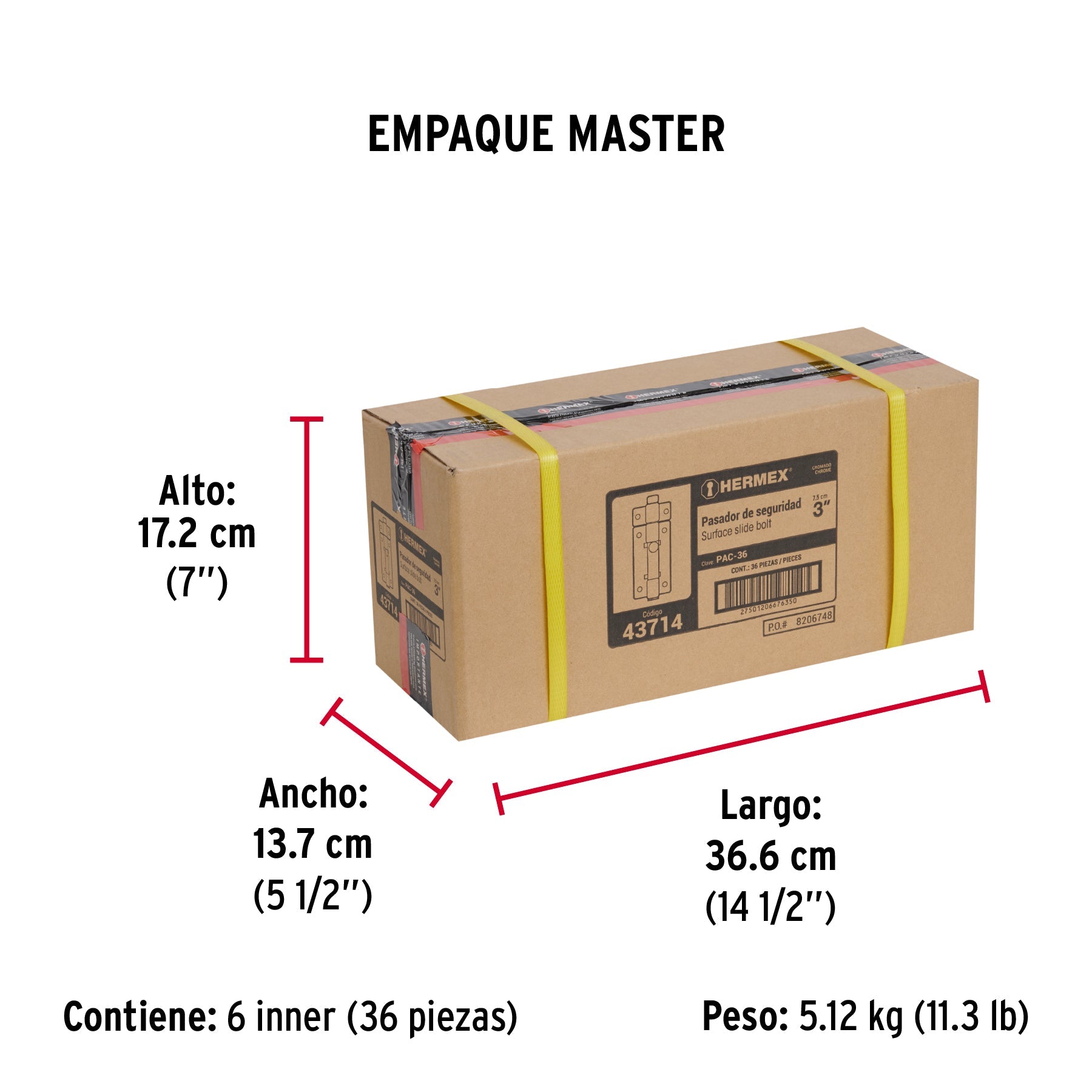 Pasador de barra plana 3" acabado cromo, HERMEX - Empaque
