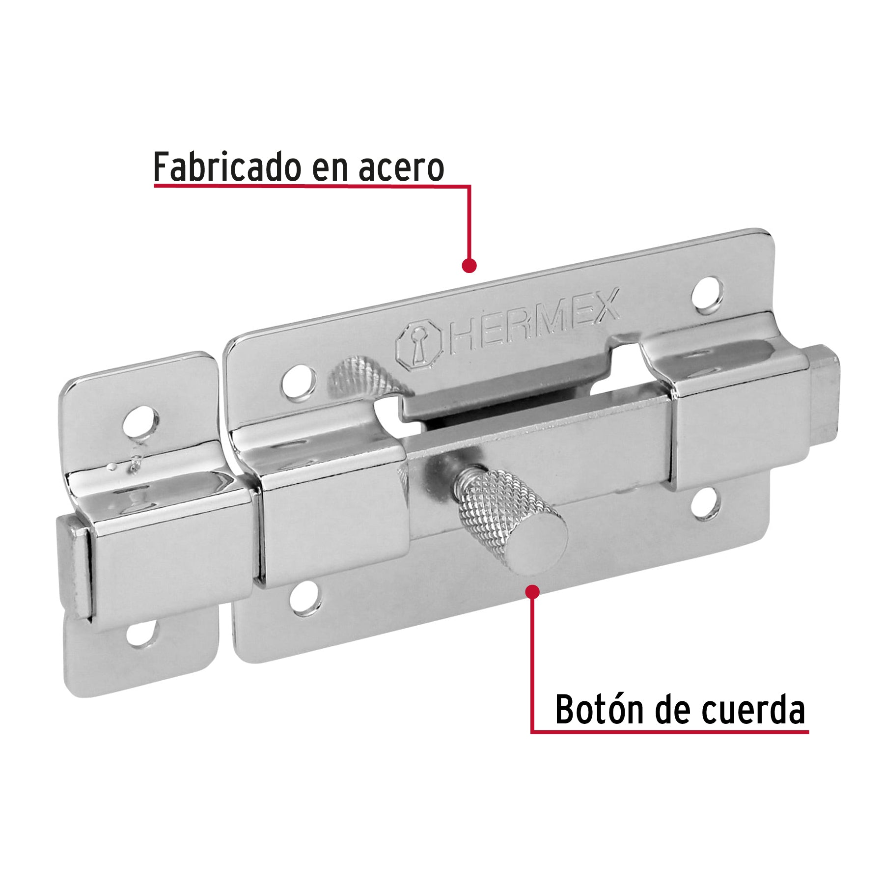 Pasador de barra plana 3" acabado cromo, HERMEX