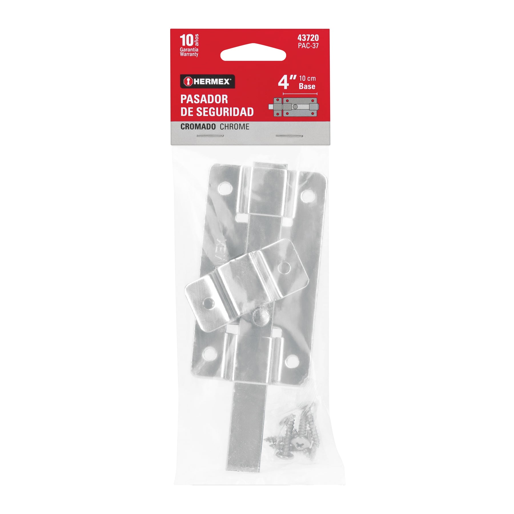 Pasador de barra plana 4" acabado cromo, HERMEX