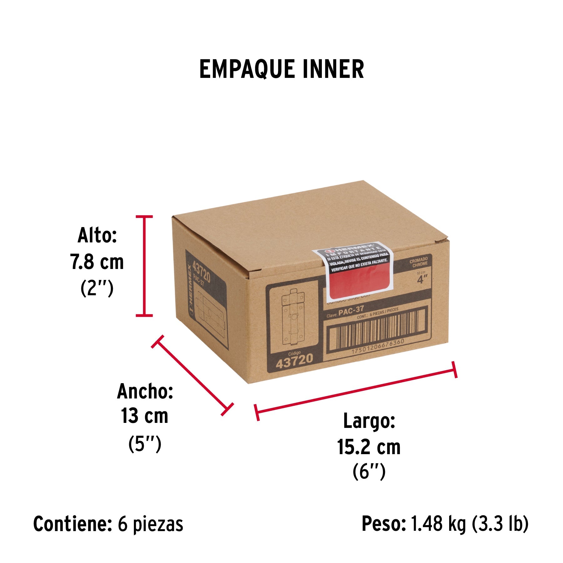 Pasador de barra plana 4" acabado cromo, HERMEX - Empaque