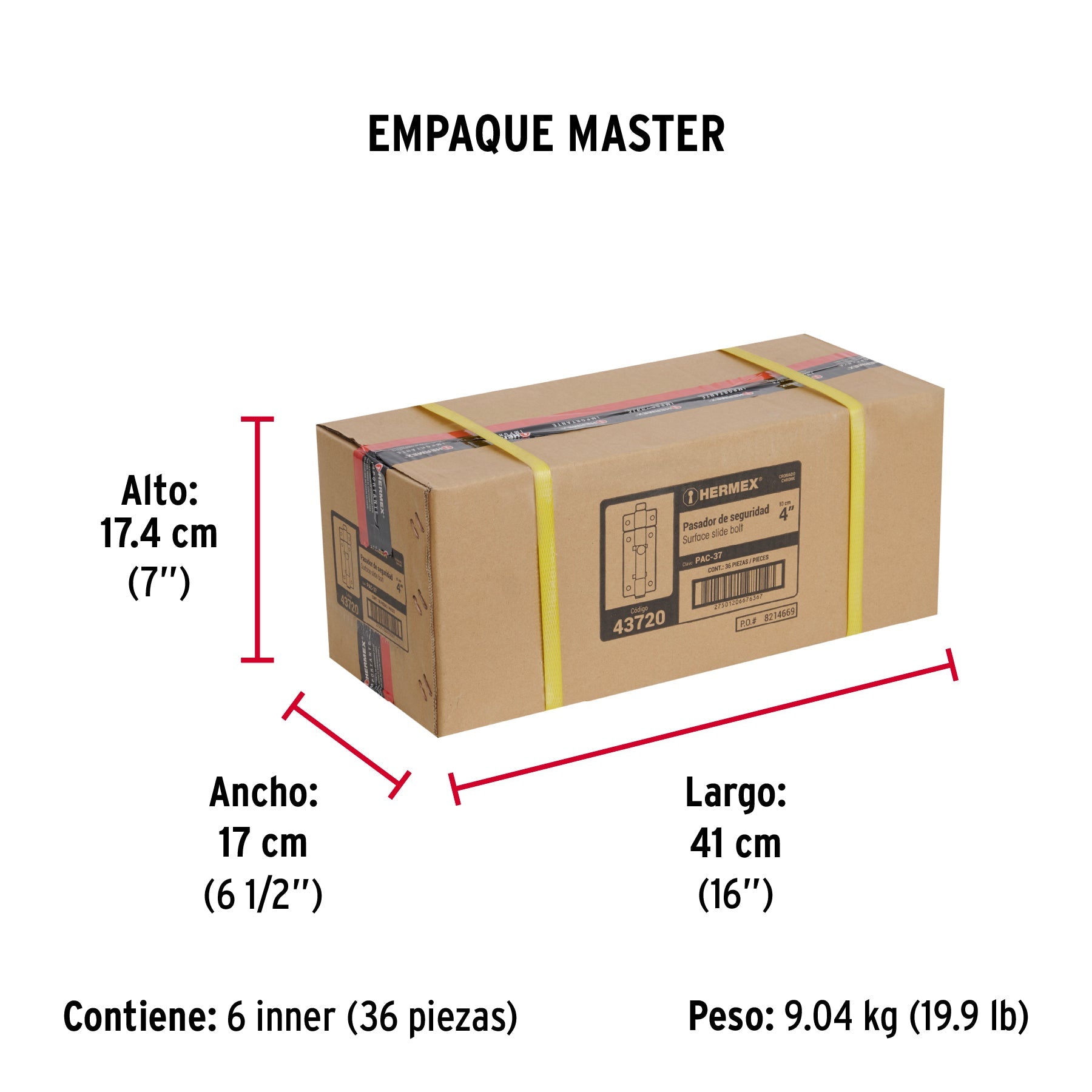 Pasador de barra plana 4" acabado cromo, HERMEX - Empaque