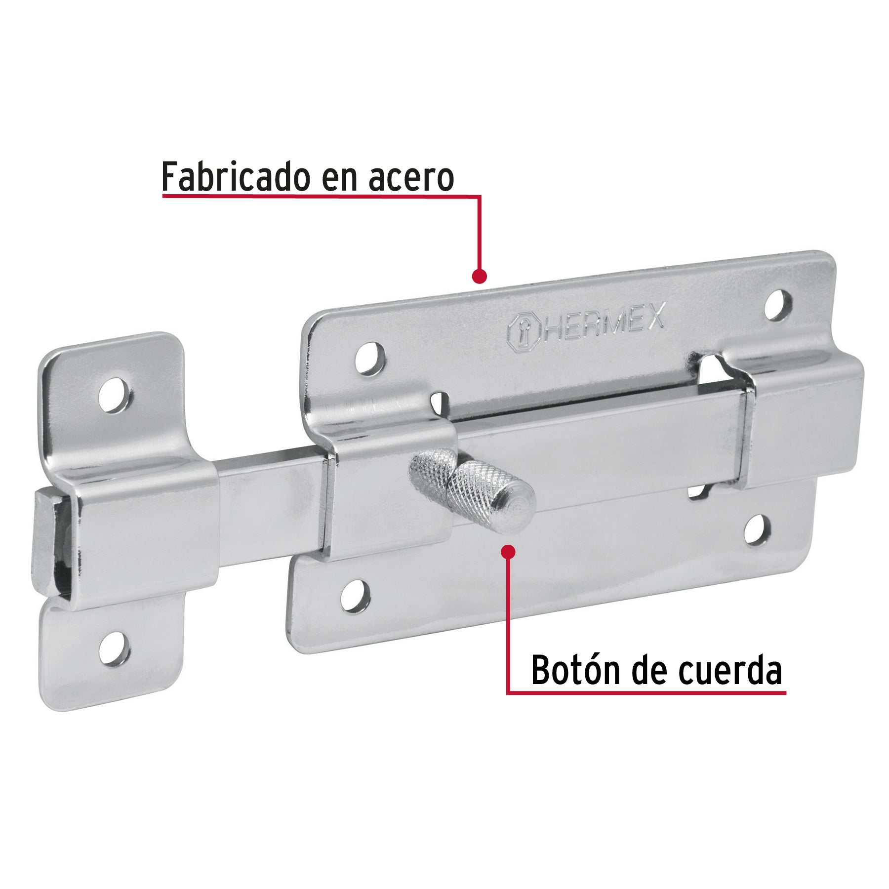 Pasador de barra plana 4" acabado cromo, HERMEX