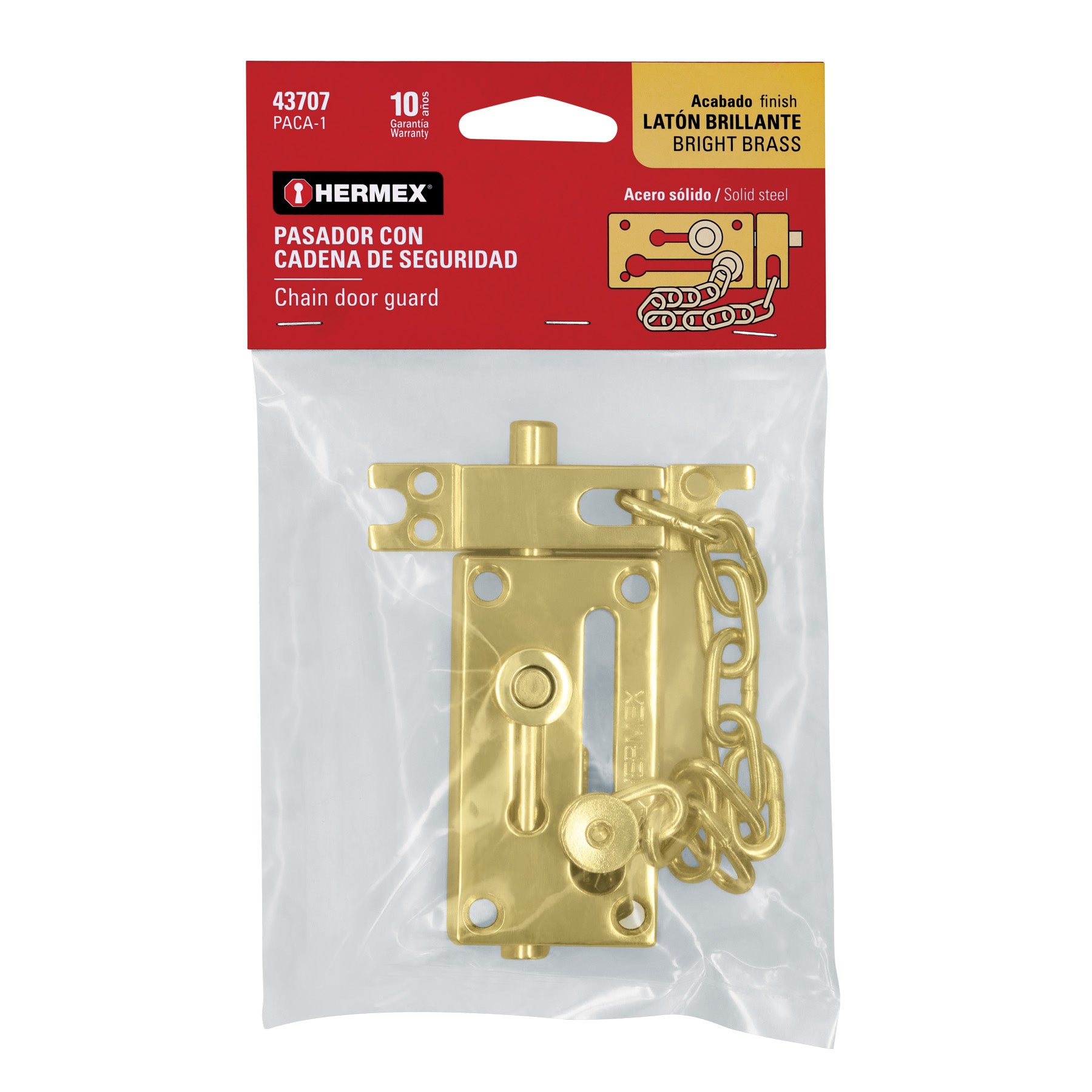 Pasador con cadena para puerta, acabado latón, HERMEX