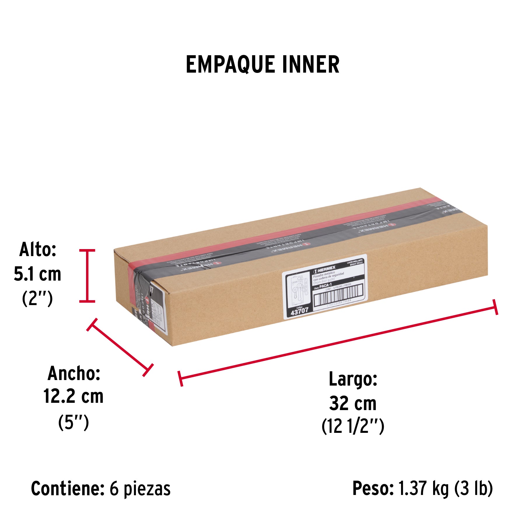 Pasador con cadena para puerta, acabado latón, HERMEX - Empaque