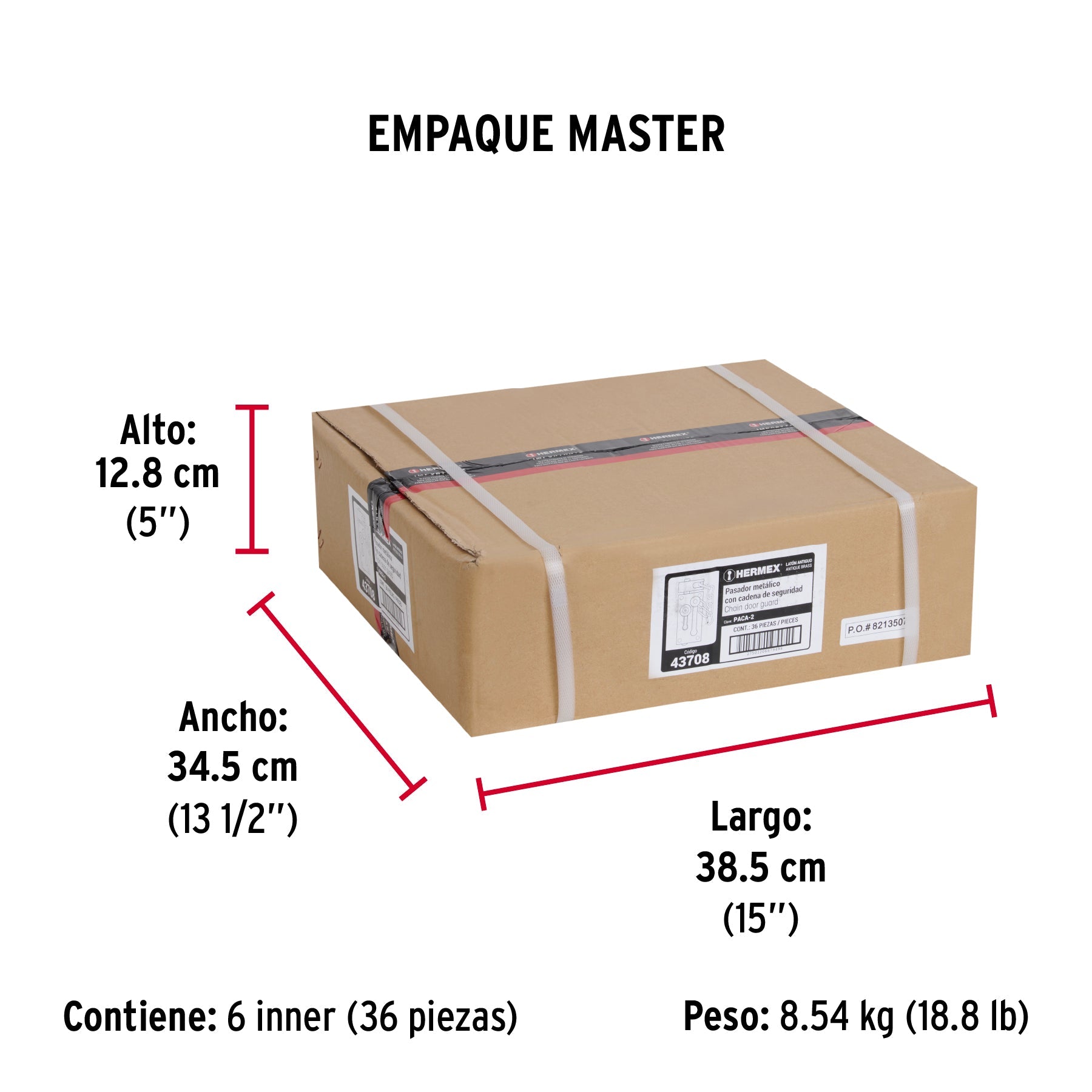 Pasador con cadena para puerta, acabado latón antiguo - Empaque