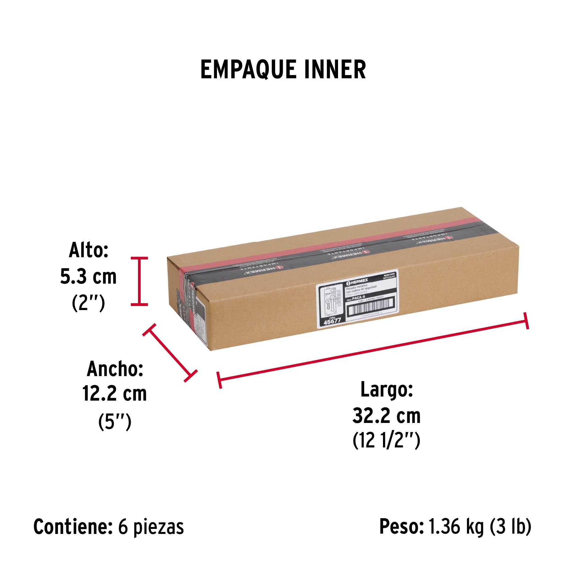 Pasador con cadena para puerta, acabado negro, HERMEX - Empaque