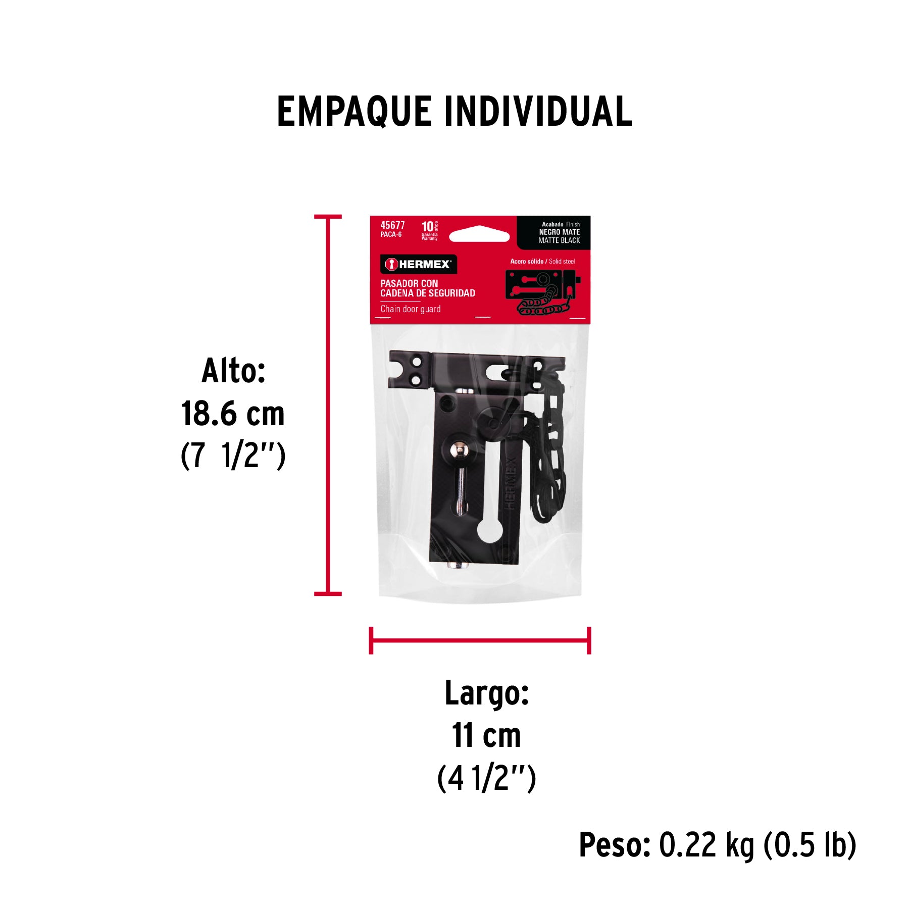 Pasador con cadena para puerta, acabado negro, HERMEX - Empaque
