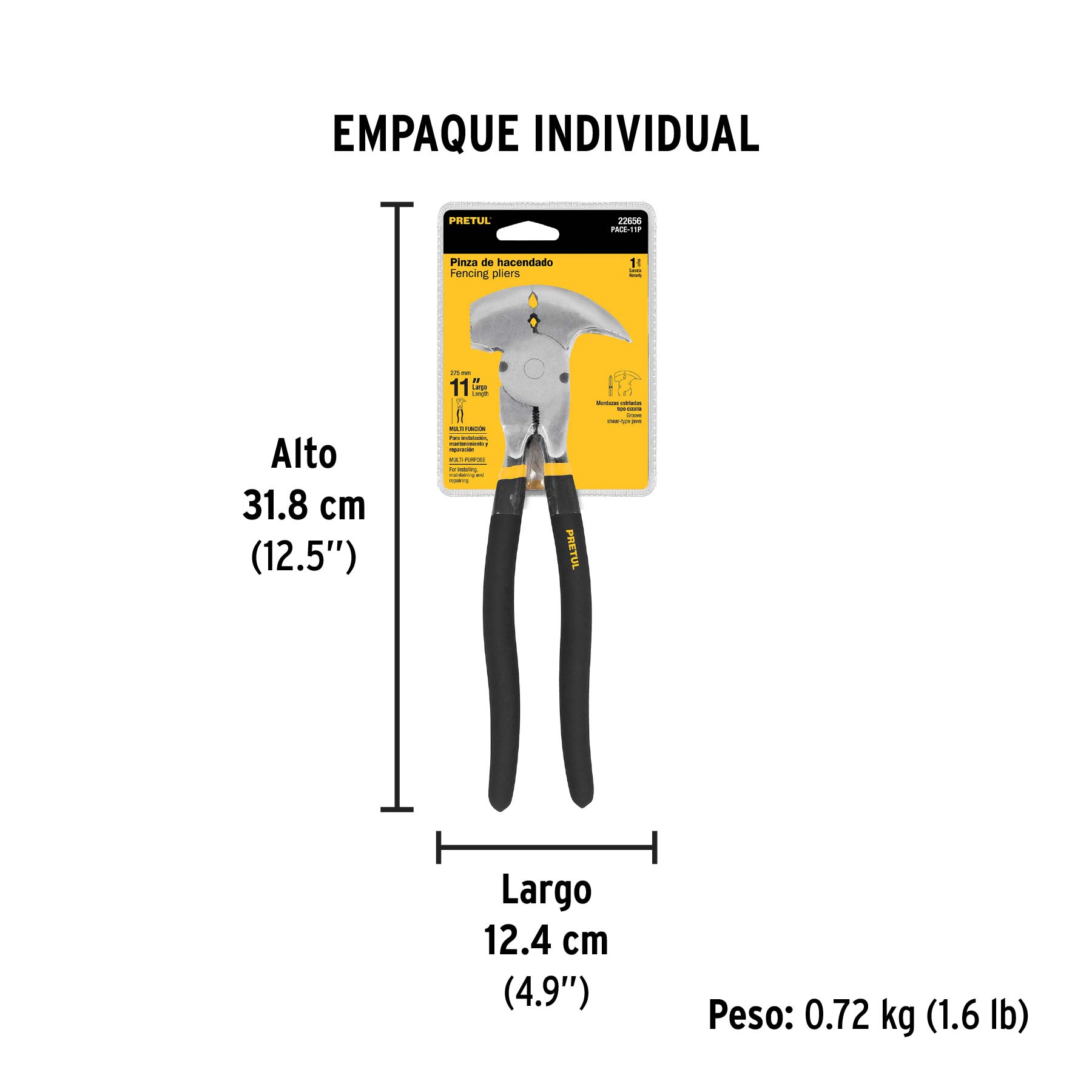 Pinza de hacendado 11" mango de PVC, PRETUL - Empaque
