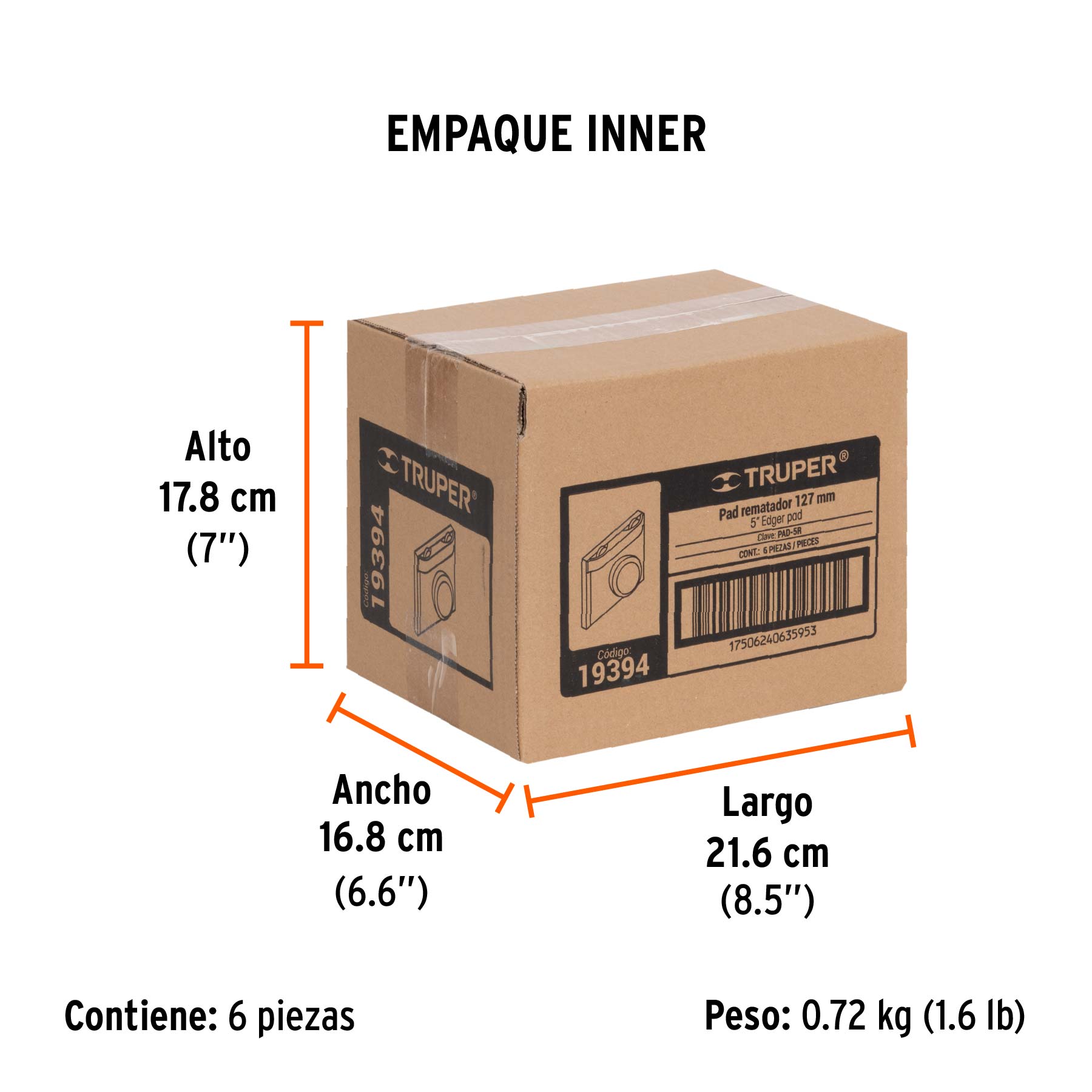 Pad rematador 5", TRUPER - Empaque