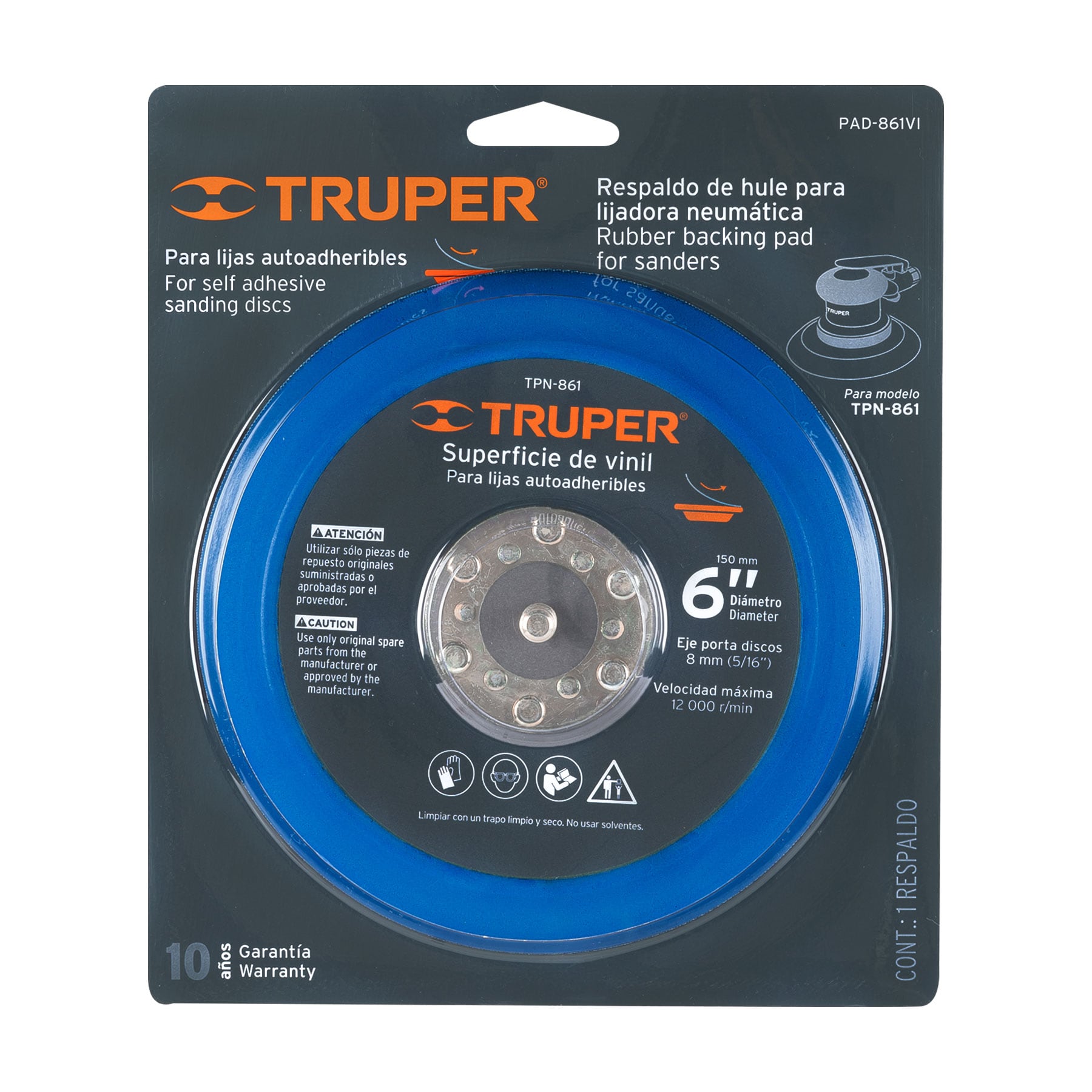 Pad de vinil para lijadora neumática TPN-861, TRUPER
