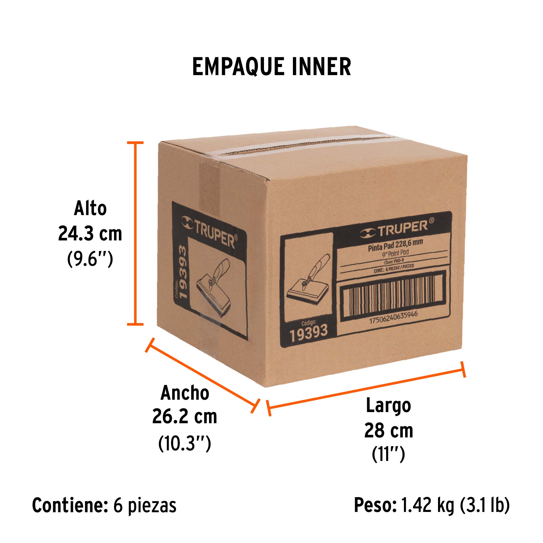 Pinta pad 9", TRUPER - Empaque