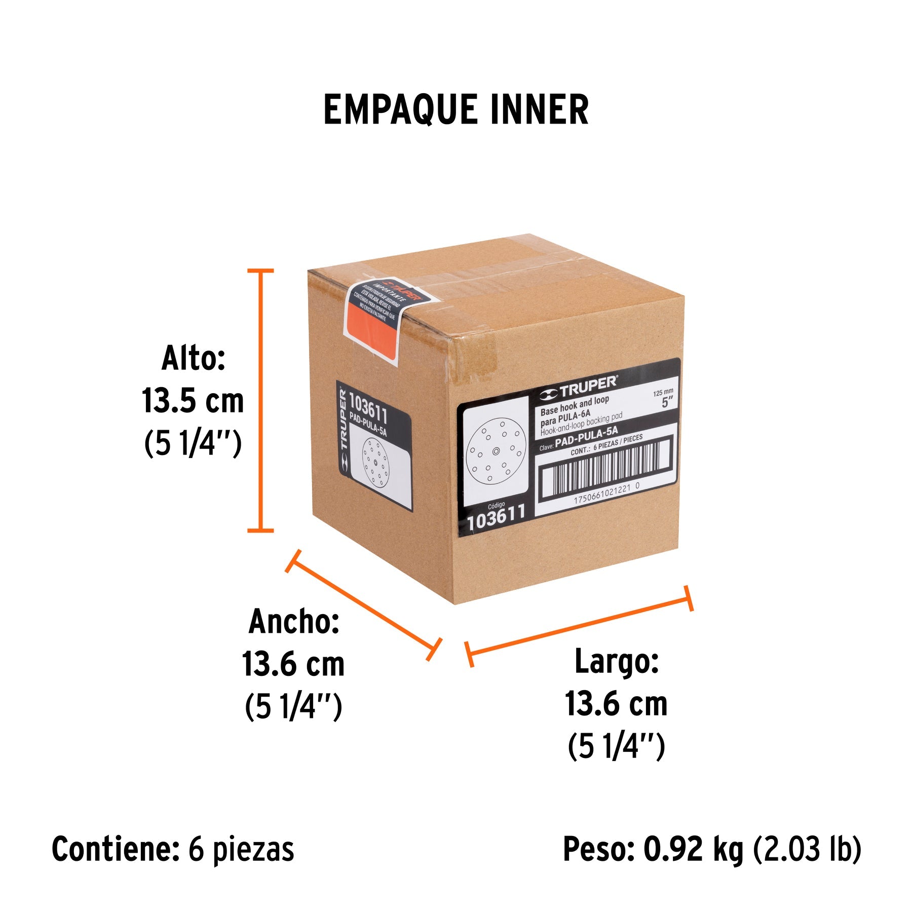 Respaldo de 5" hook and loop para PULA-6A, TRUPER - Empaque