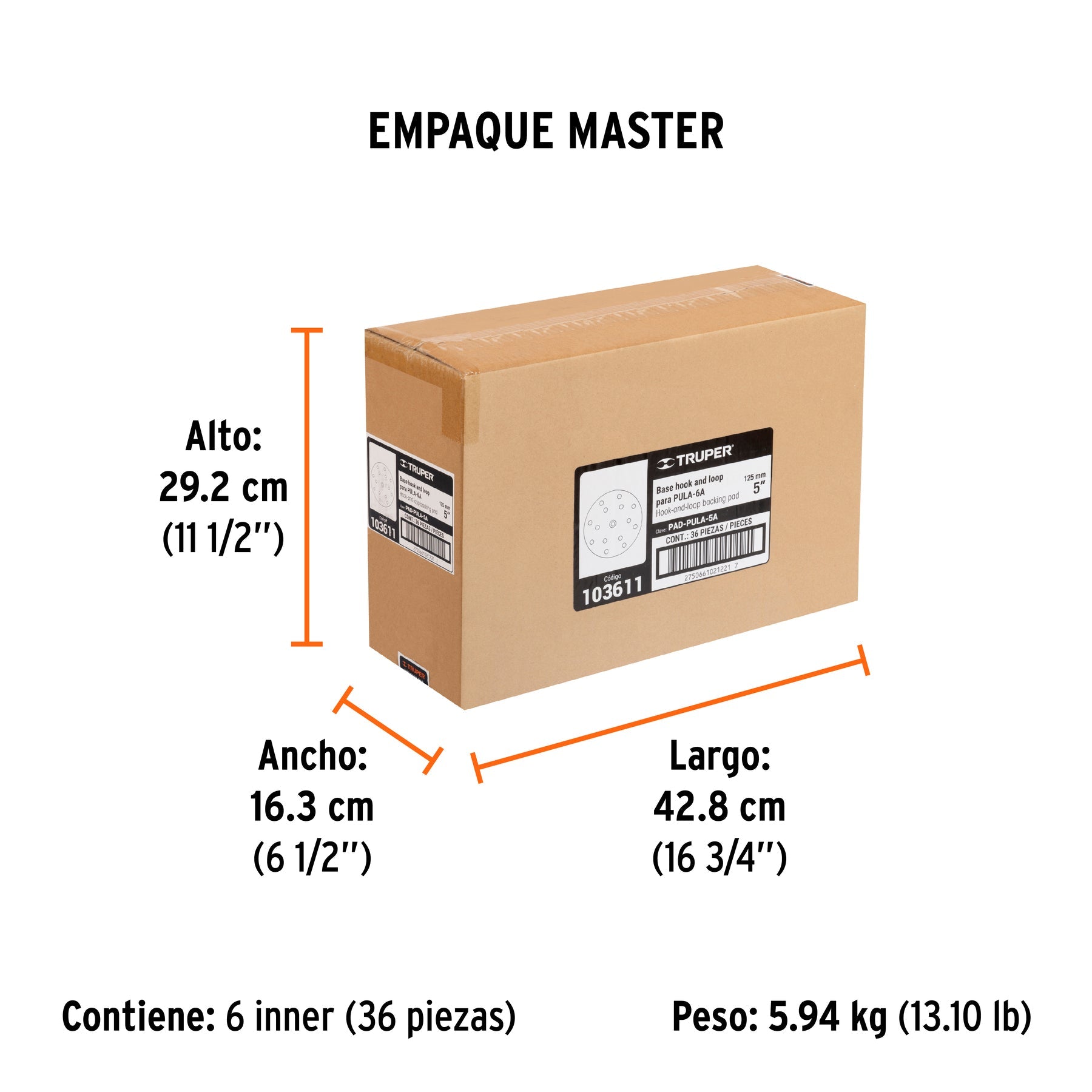 Respaldo de 5" hook and loop para PULA-6A, TRUPER - Empaque