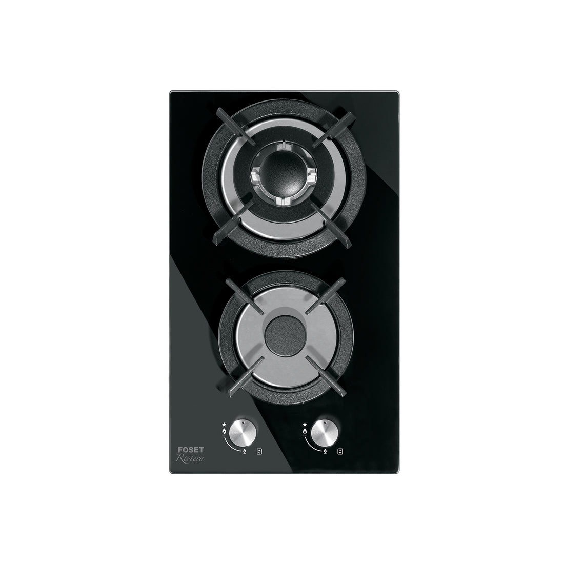 Parrilla gas empotrable 30cm, 2 quem, vidrio negro, RIVIERA