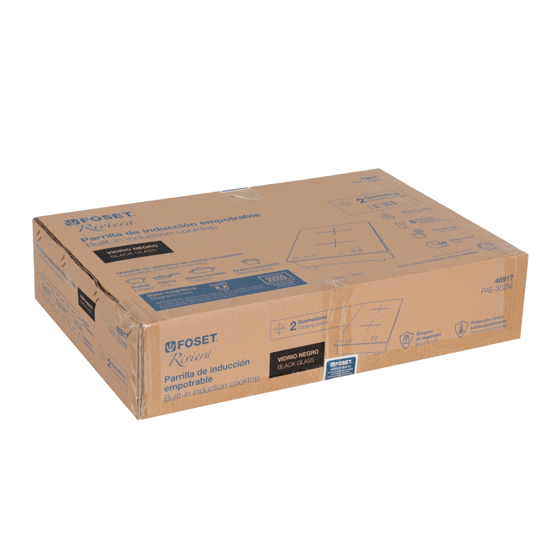 Parrilla inducción empotrable 30cm, 2 quem, vidrio, RIVIERA