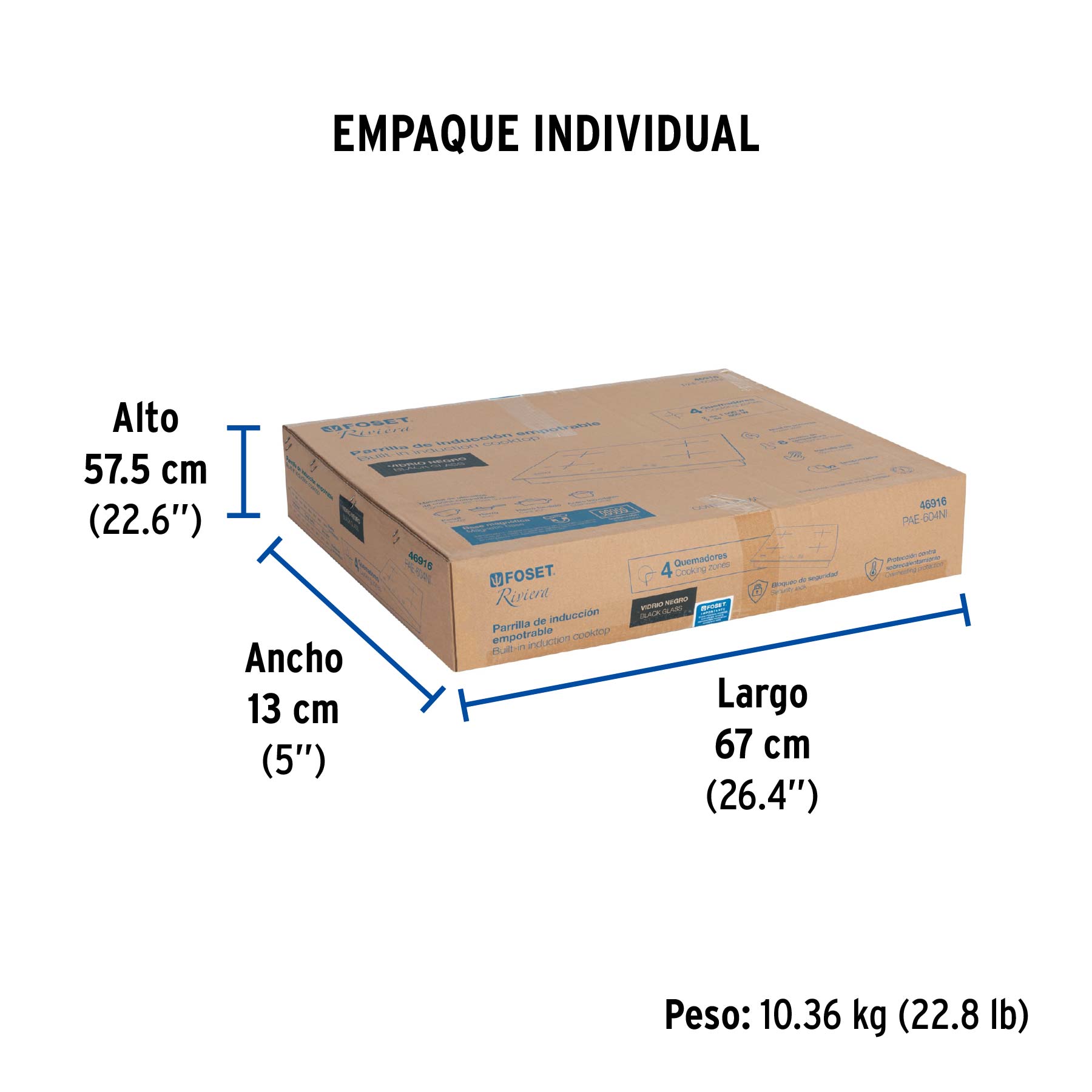 Parrilla inducción empotrable 60cm, 4 quem, vidrio, RIVIERA - Empaque