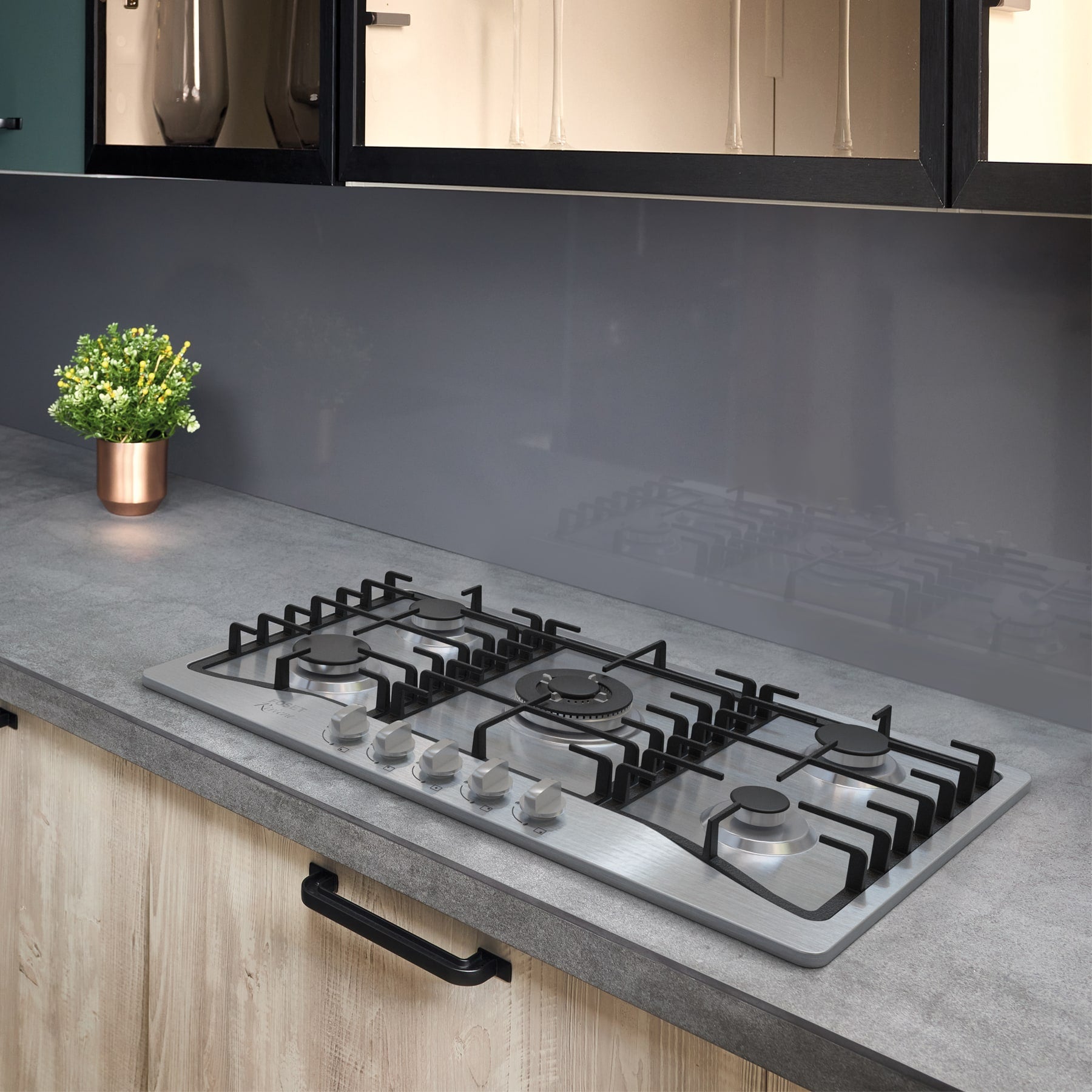 Parrilla gas empotrable 90cm, 5 quem, acero inox, RIVIERA