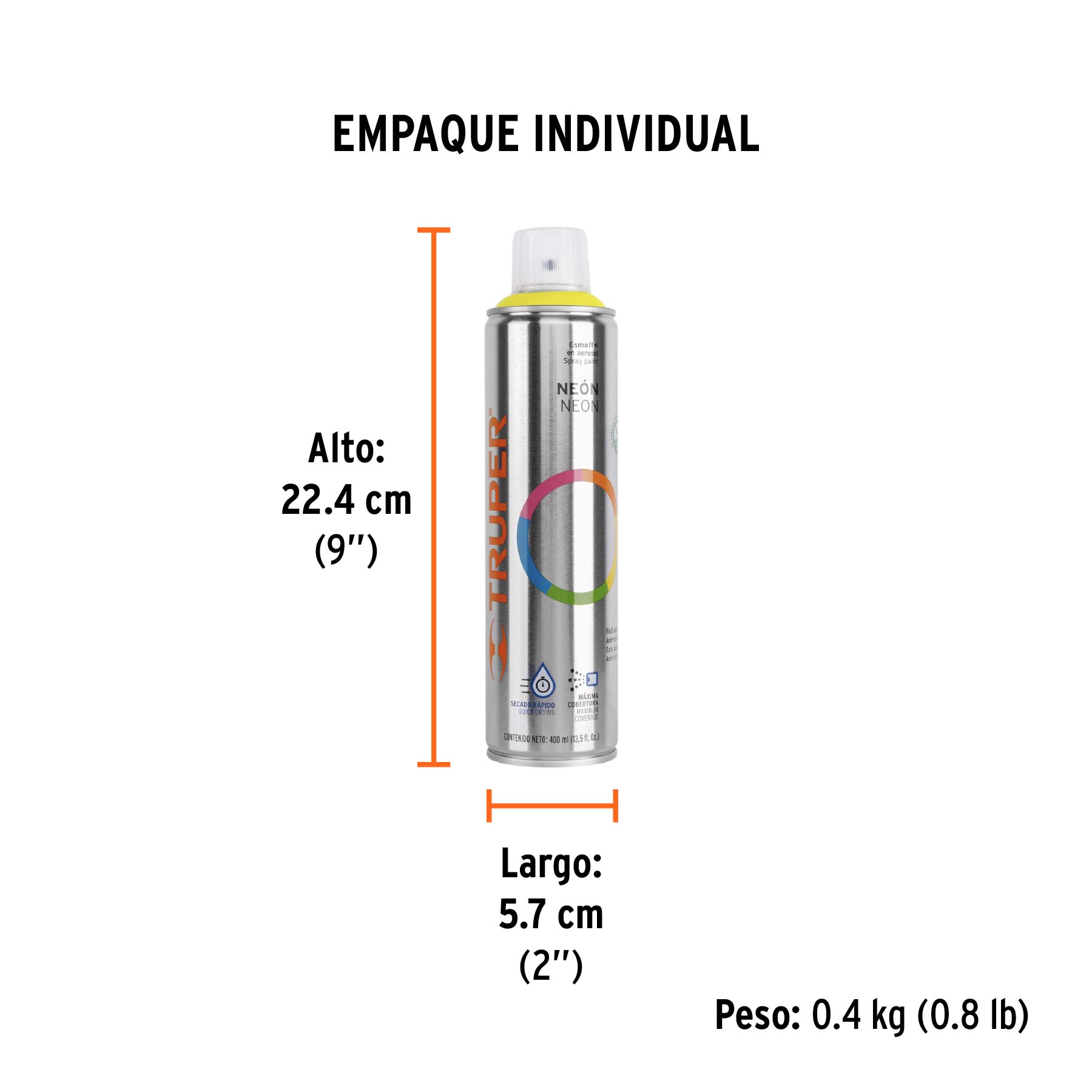 Pintura en aerosol, amarillo neón, bote esbelto, 400 ml - Empaque