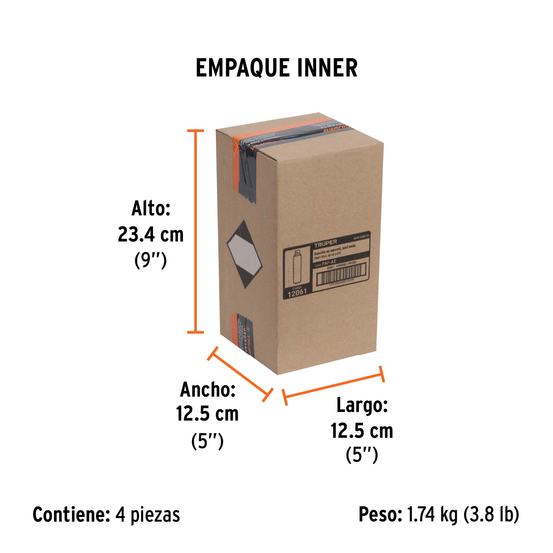 Pintura en aerosol, azul neón, bote esbelto, 400 ml - Empaque