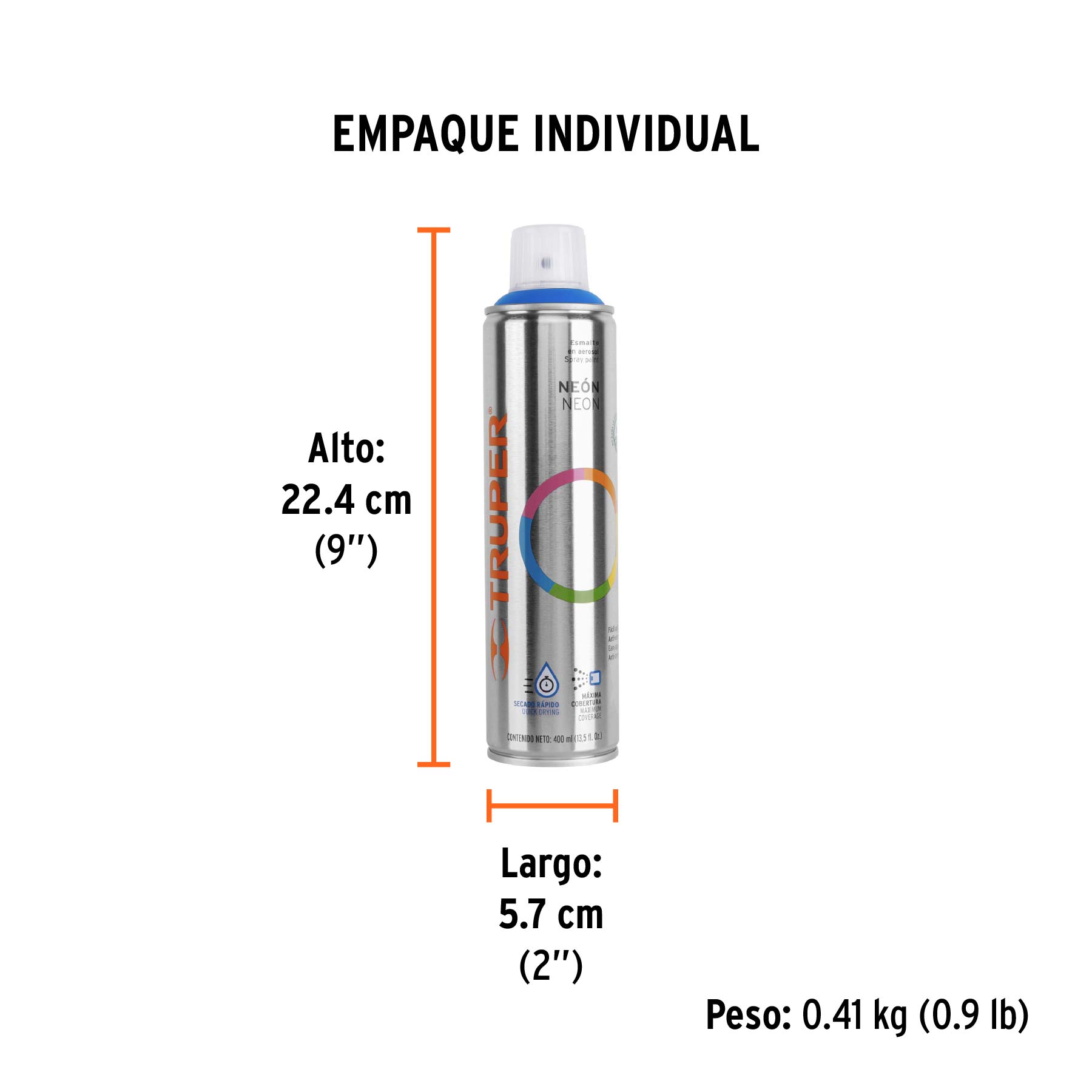 Pintura en aerosol, azul neón, bote esbelto, 400 ml - Empaque
