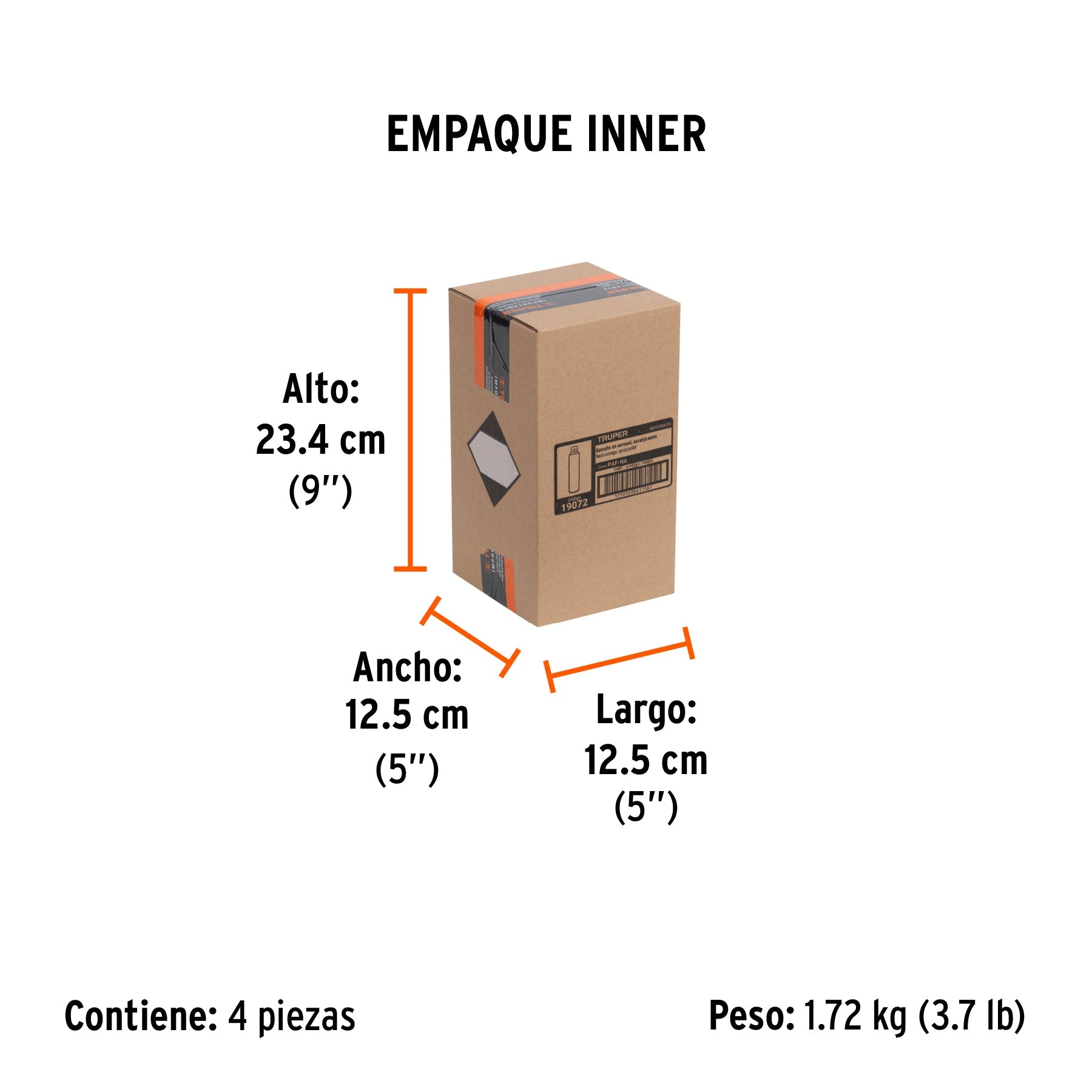 Pintura en aerosol, naranja neón, bote esbelto, 400 ml - Empaque