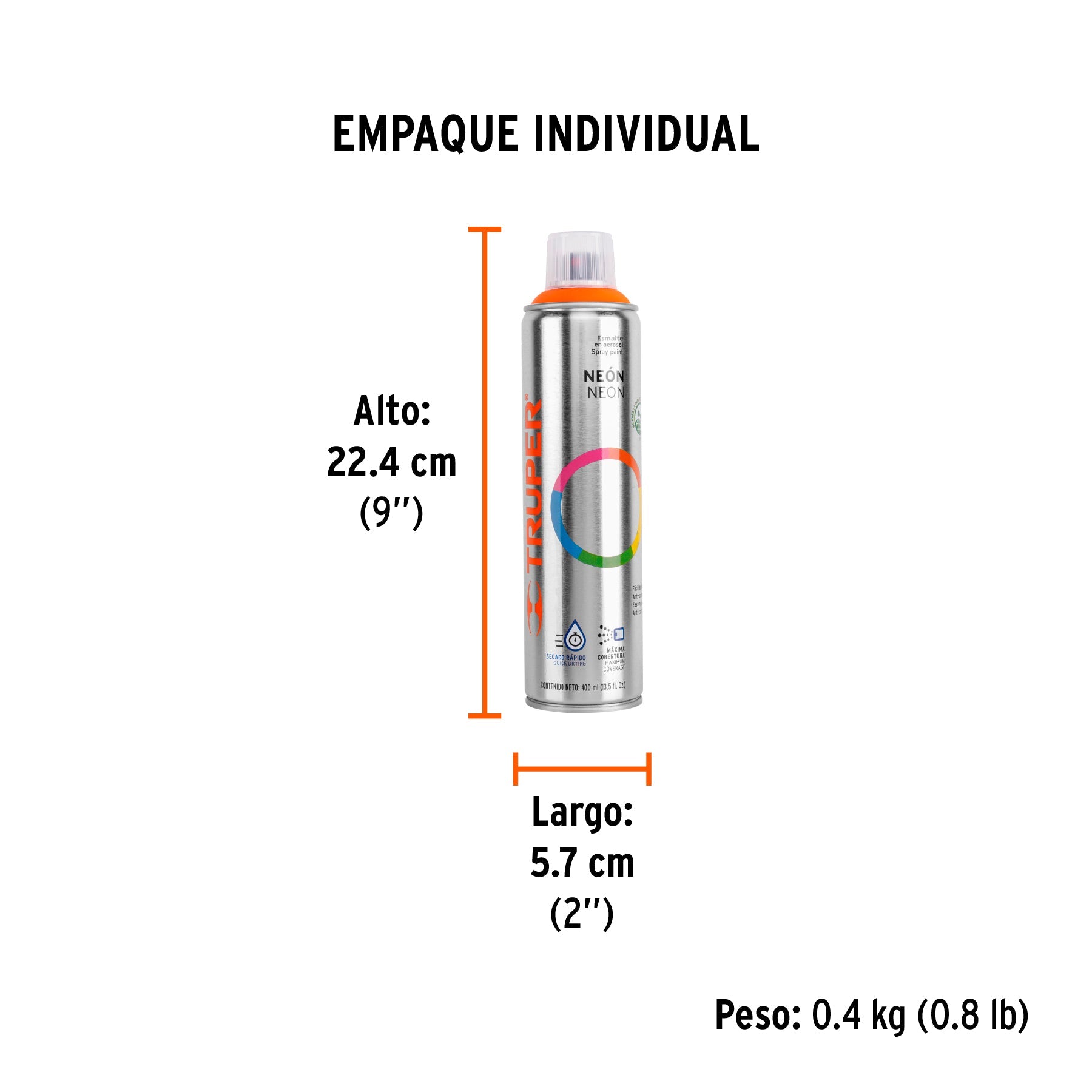 Pintura en aerosol, naranja neón, bote esbelto, 400 ml - Empaque
