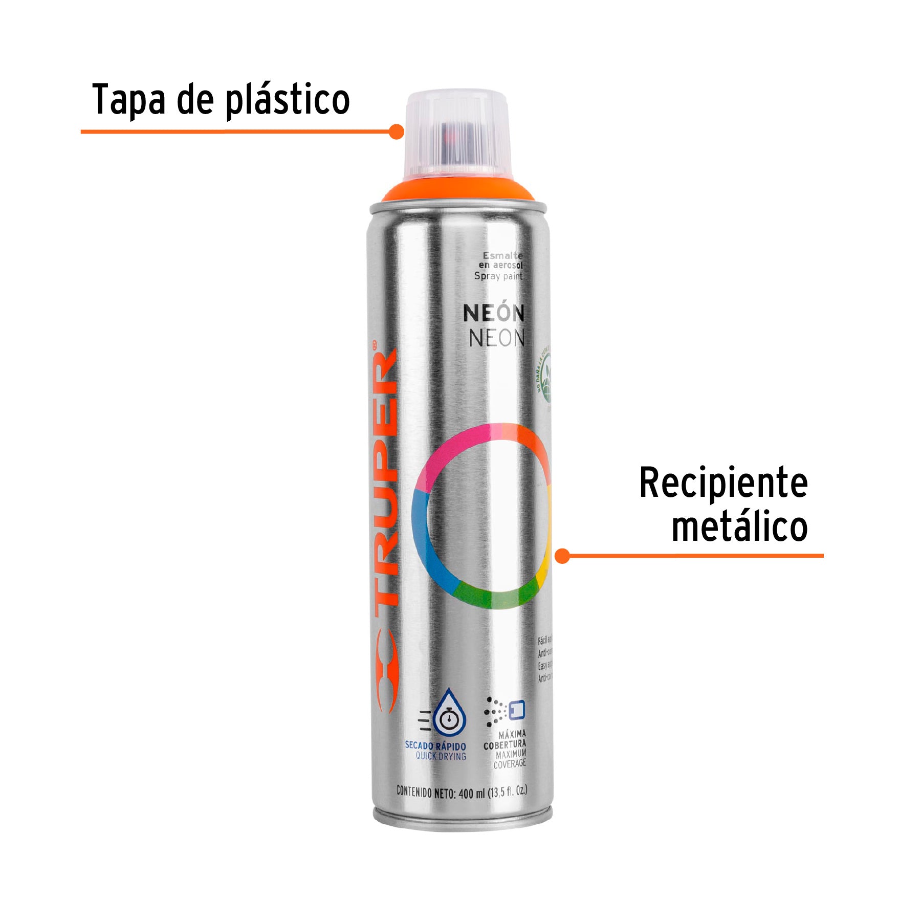Pintura en aerosol, naranja neón, bote esbelto, 400 ml