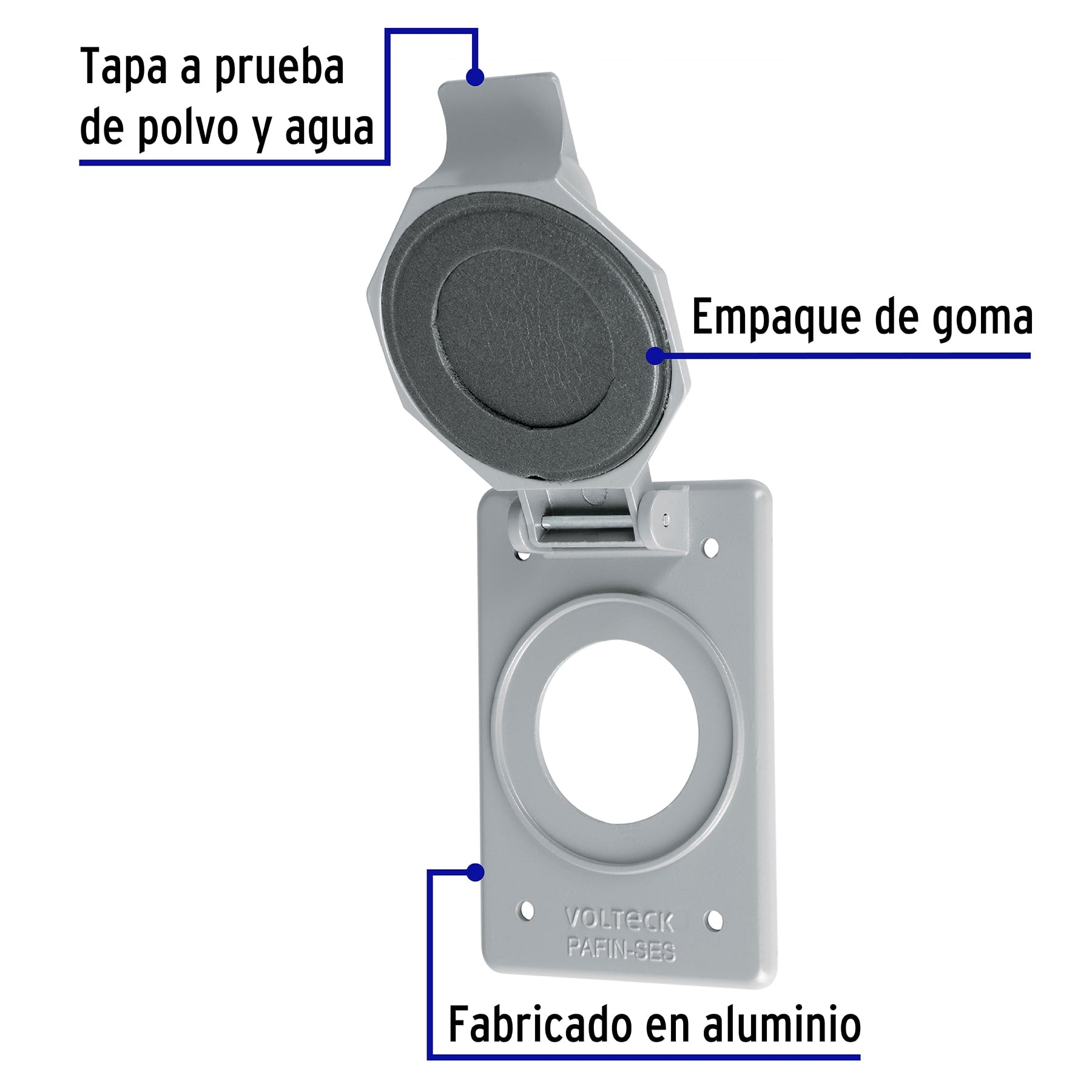 Placa tipo FS con cubierta, sencilla, sobreponer, VOLTECK
