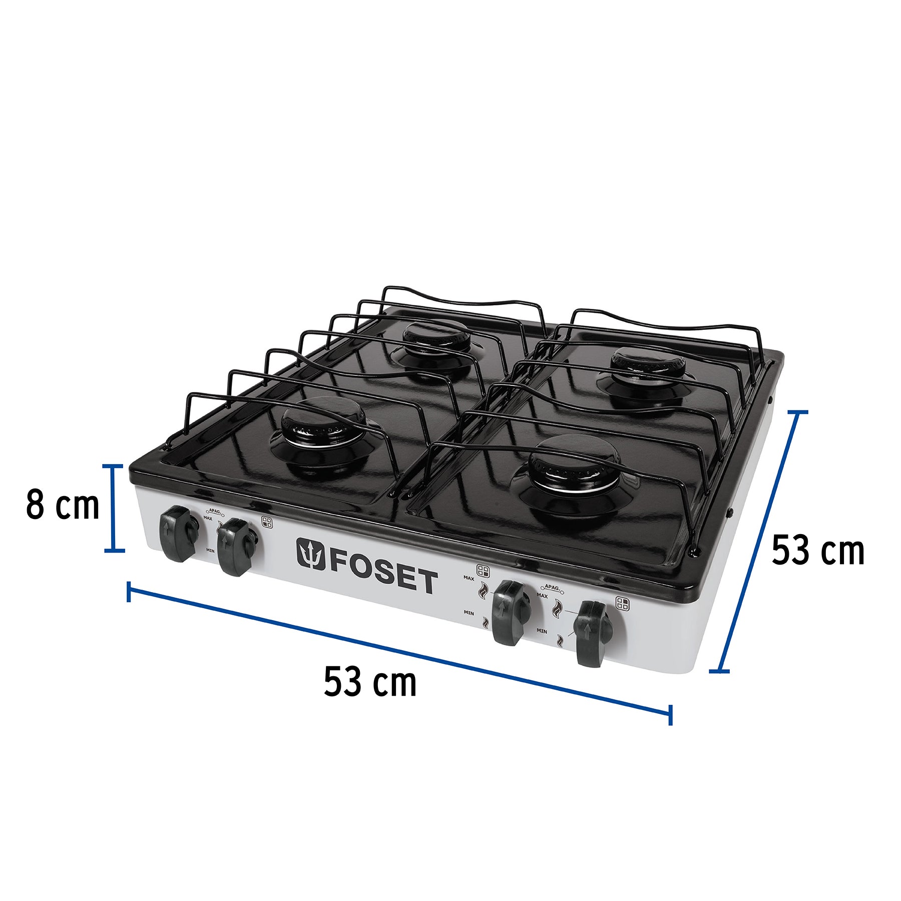 Parrilla de gas de sobreponer 4 quemadores, blanca, FOSET
