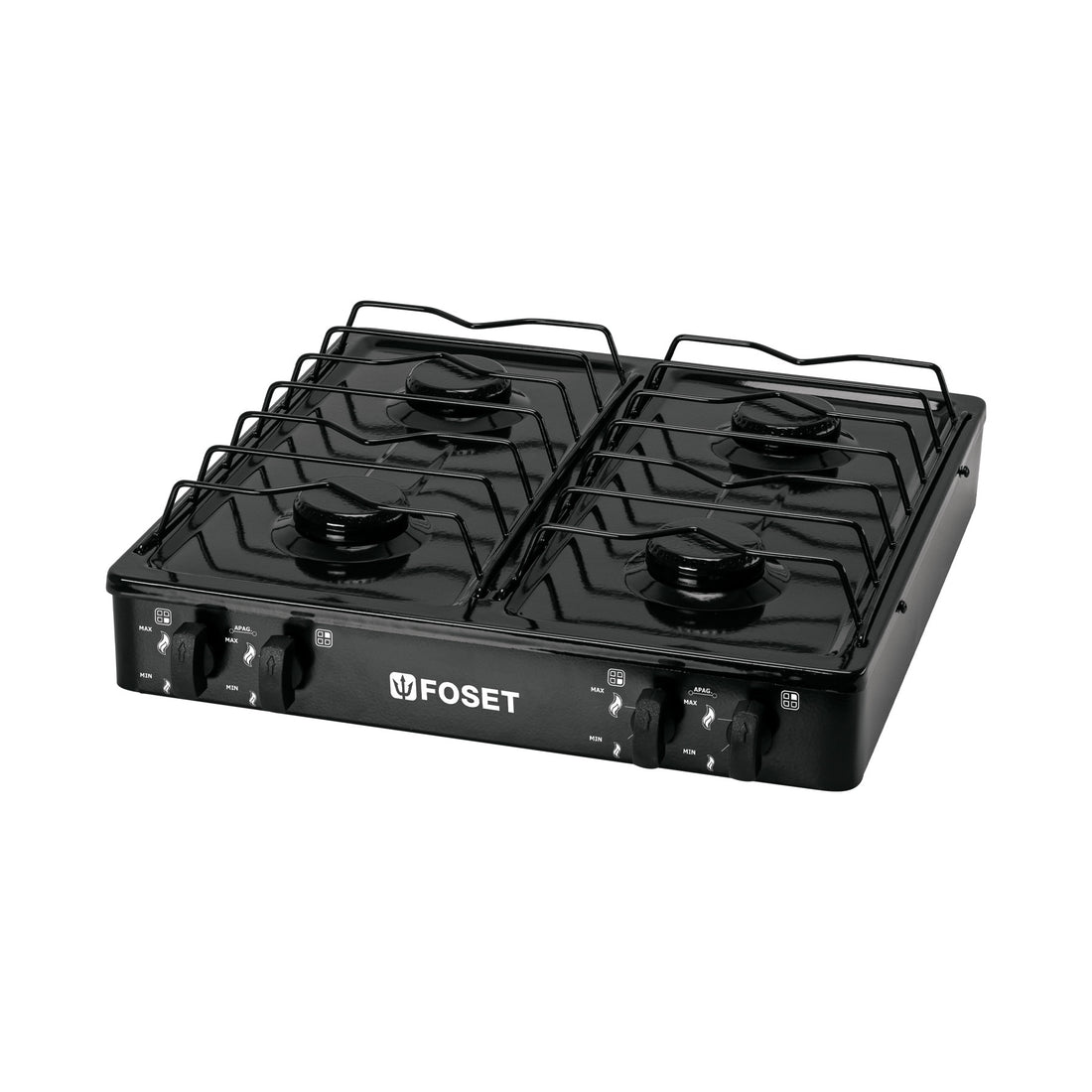 Parrilla de gas de sobreponer 4 quemadores, negra, FOSET