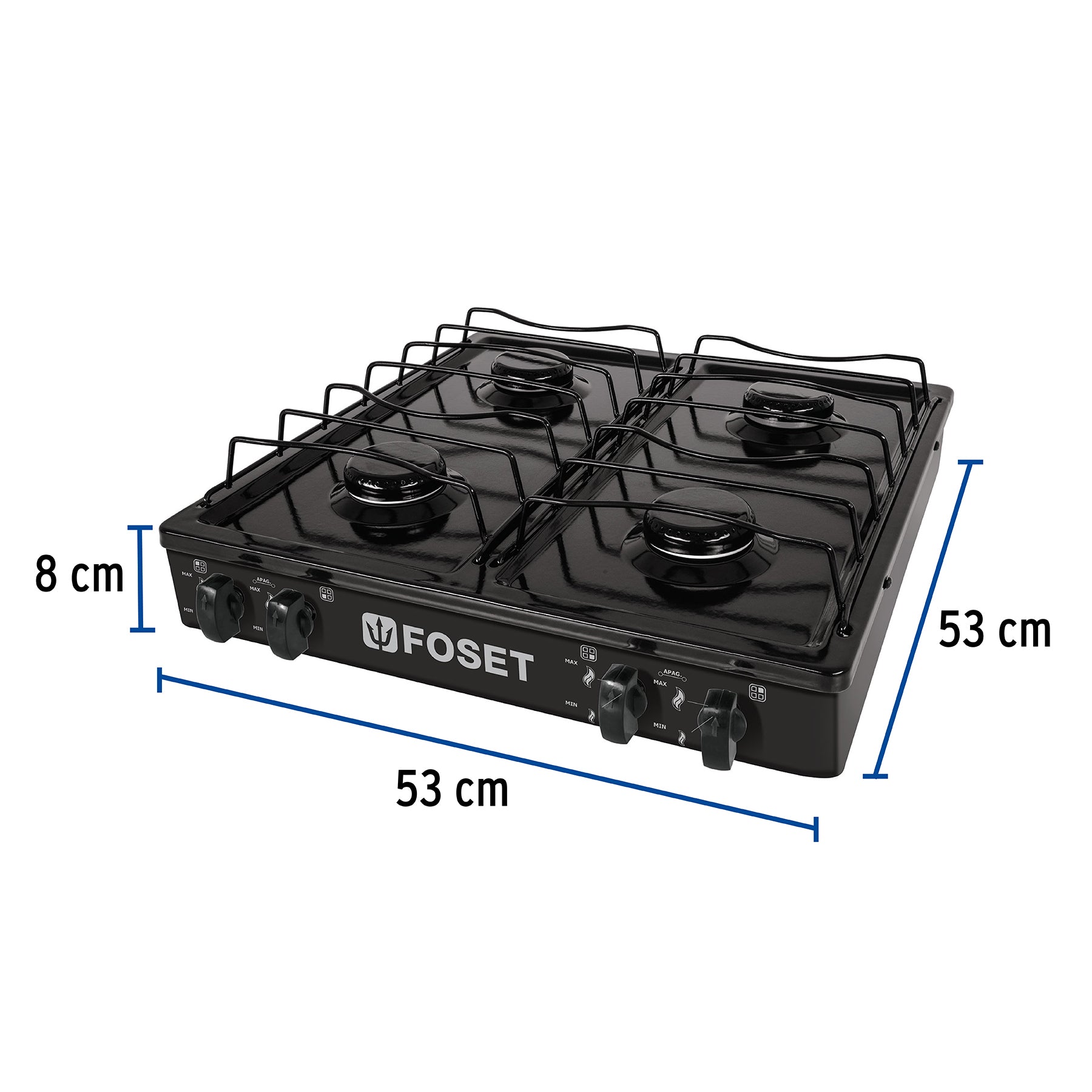 Parrilla de gas de sobreponer 4 quemadores, negra, FOSET