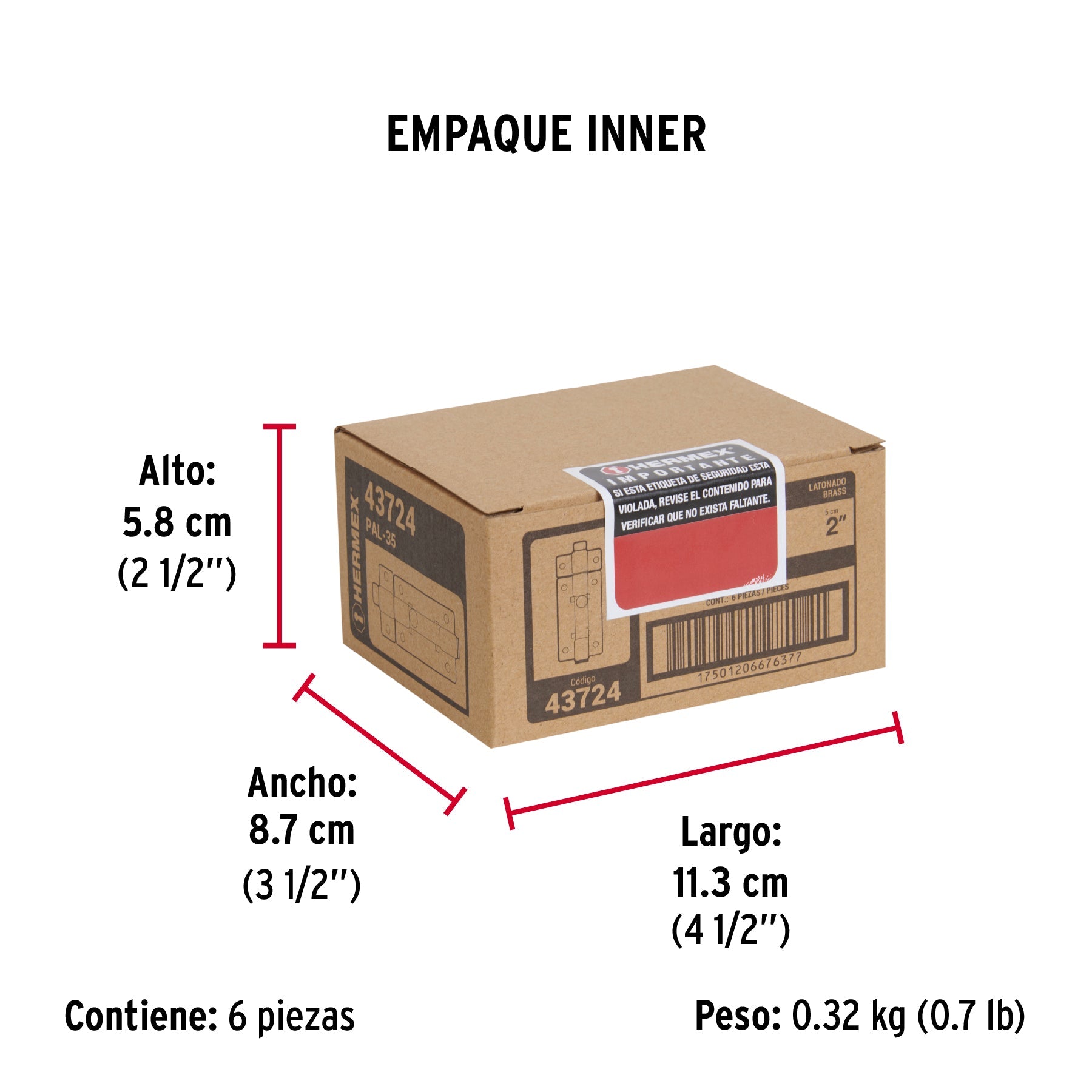 Pasador de barra plana 2" acabado latón, HERMEX - Empaque