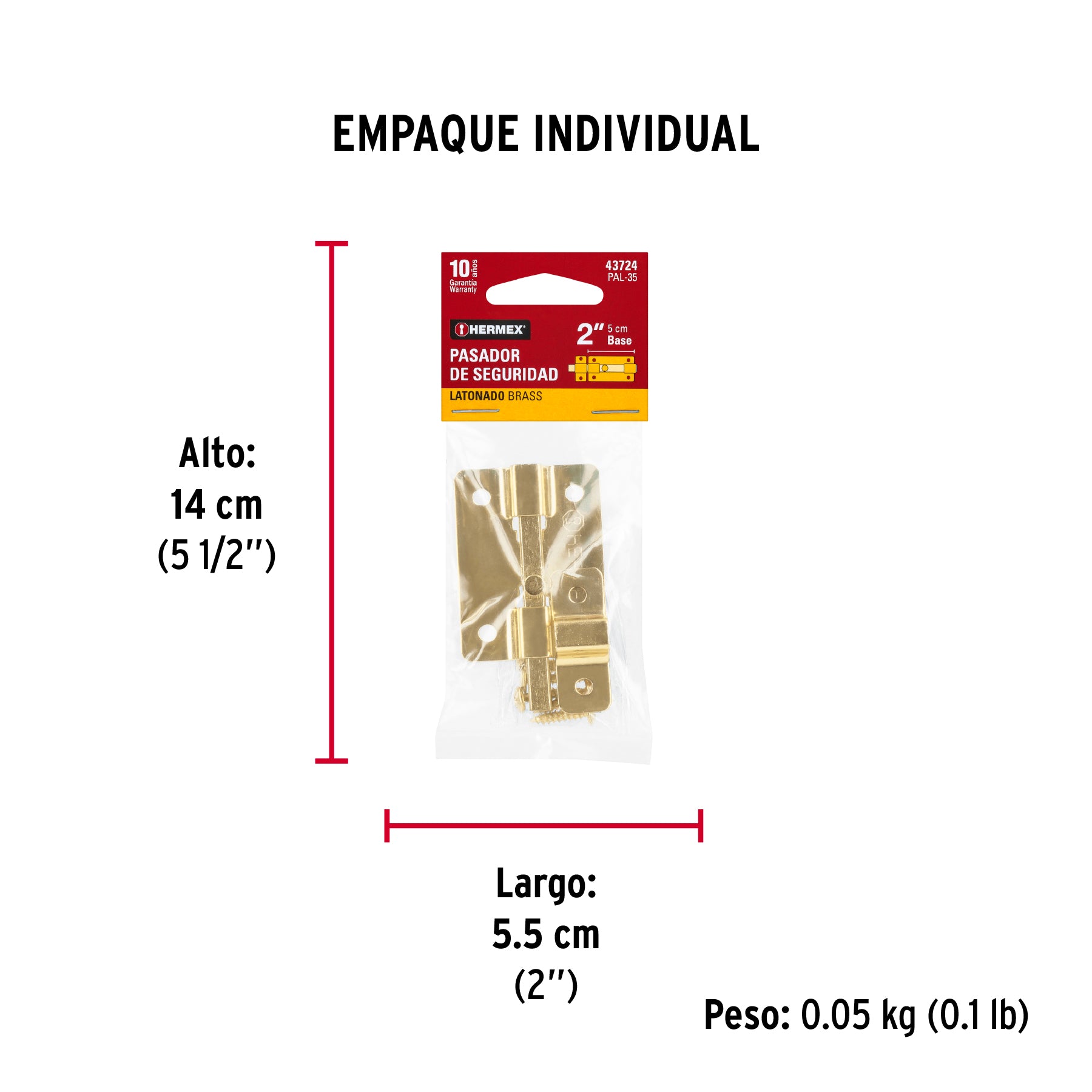 Pasador de barra plana 2" acabado latón, HERMEX - Empaque